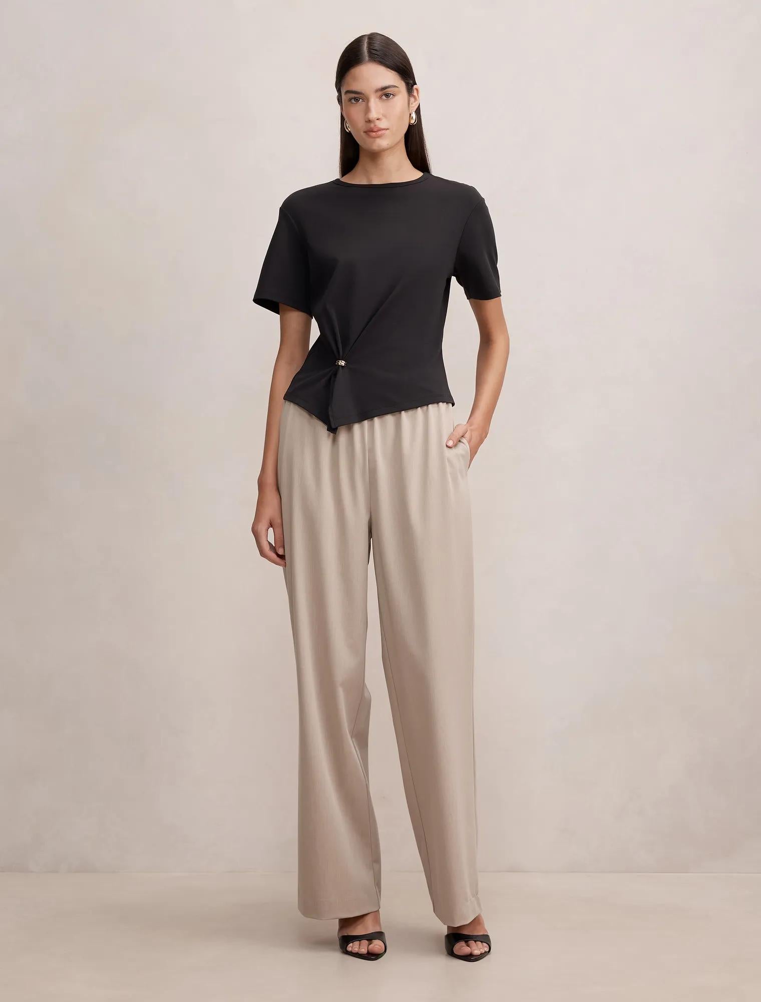 Ella Elastic Wide Leg Pant Neutral