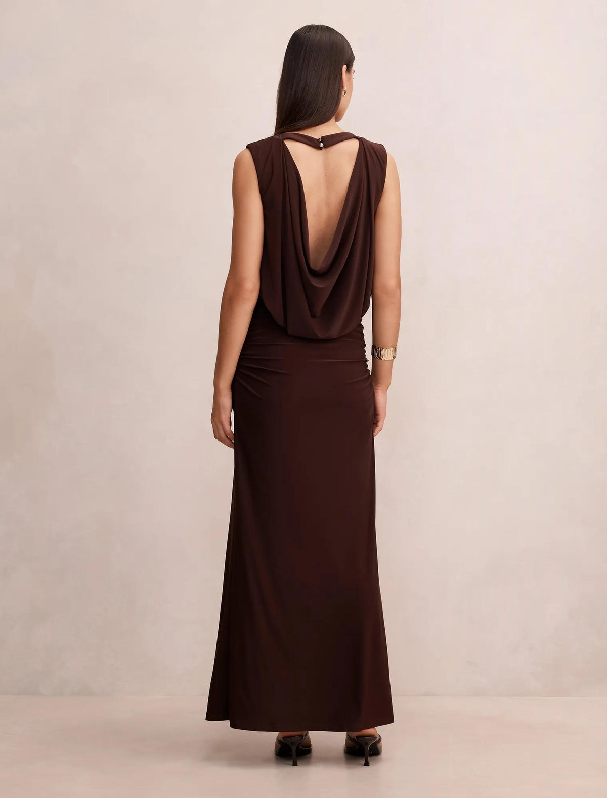 Leni Draped Backless Dress Chocolate