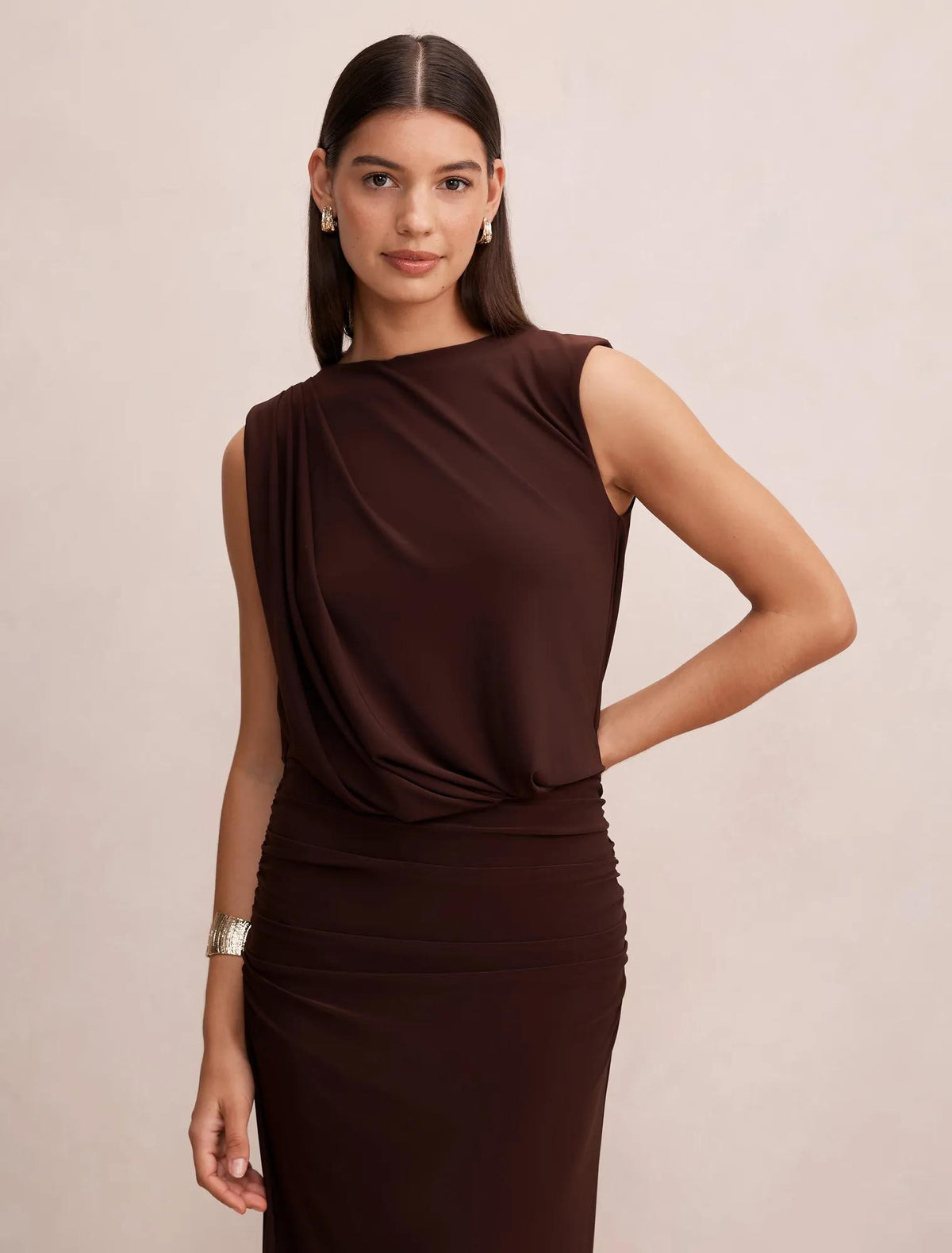 Leni Draped Backless Dress Chocolate