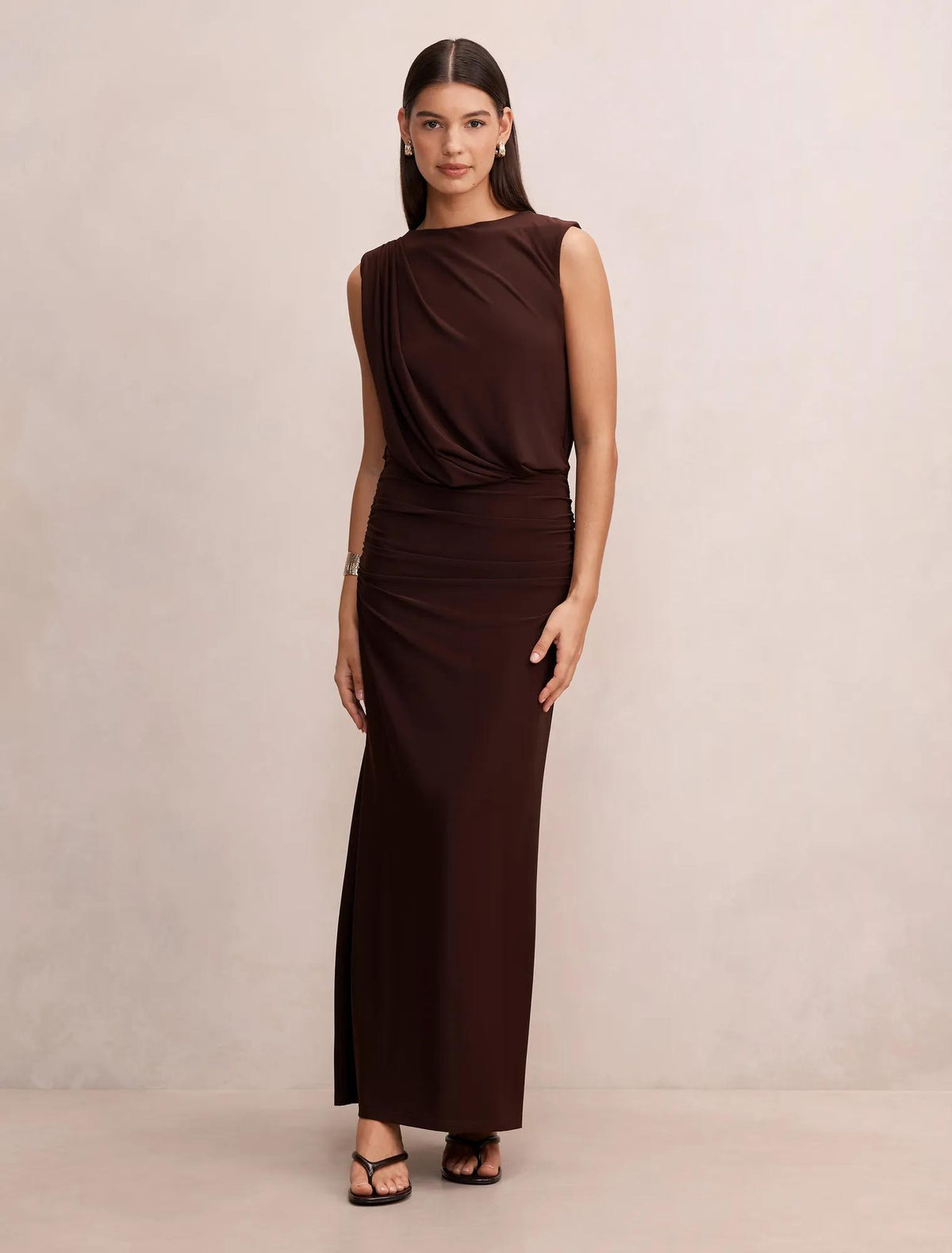 Leni Draped Backless Dress Chocolate