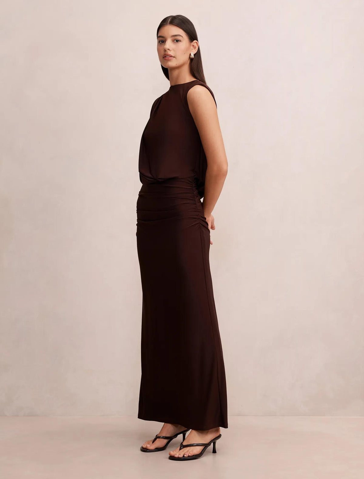 Leni Draped Backless Dress Chocolate
