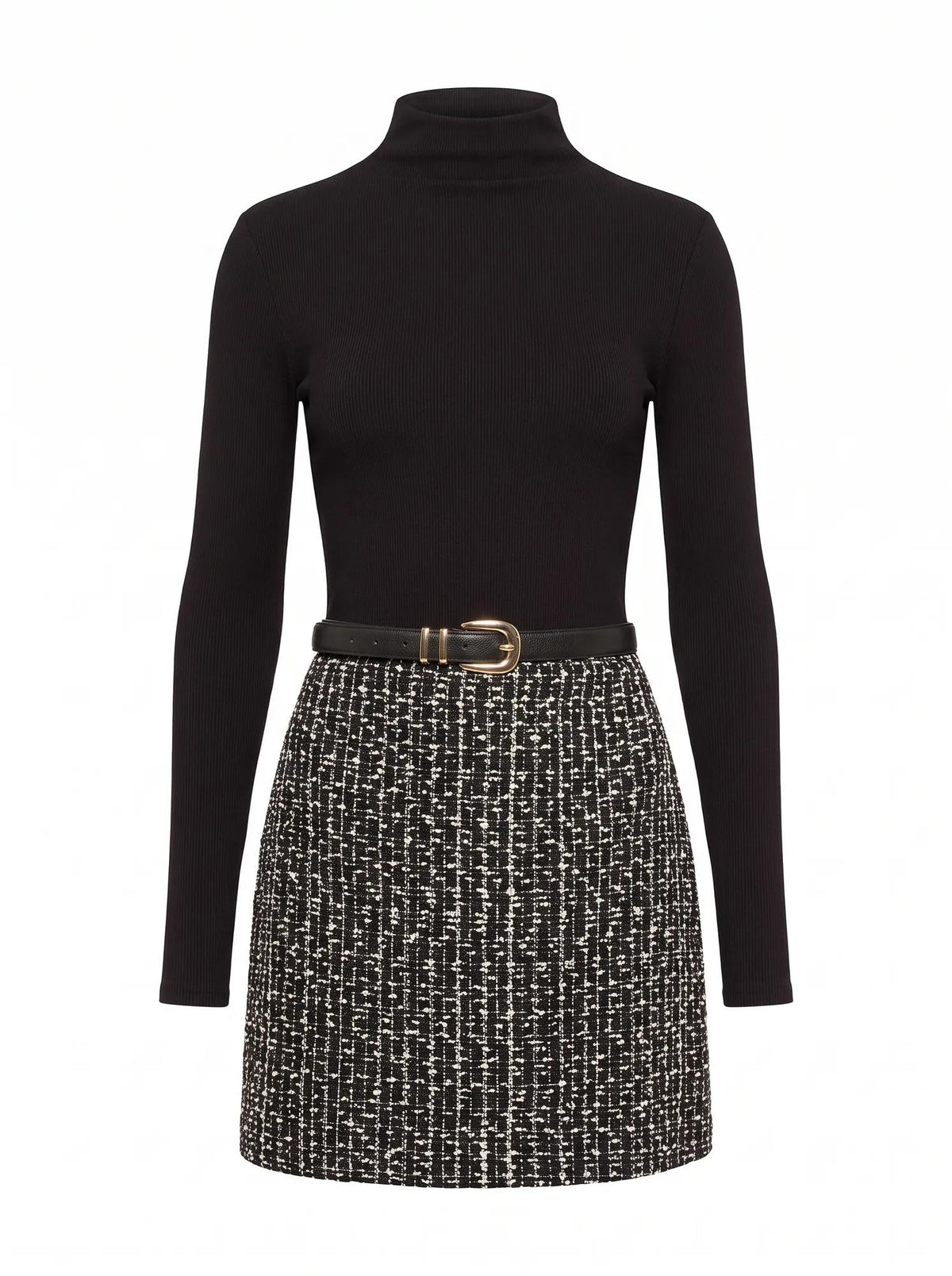 Valentina 2 in 1 Boucle Mini Dress Black_mannequin