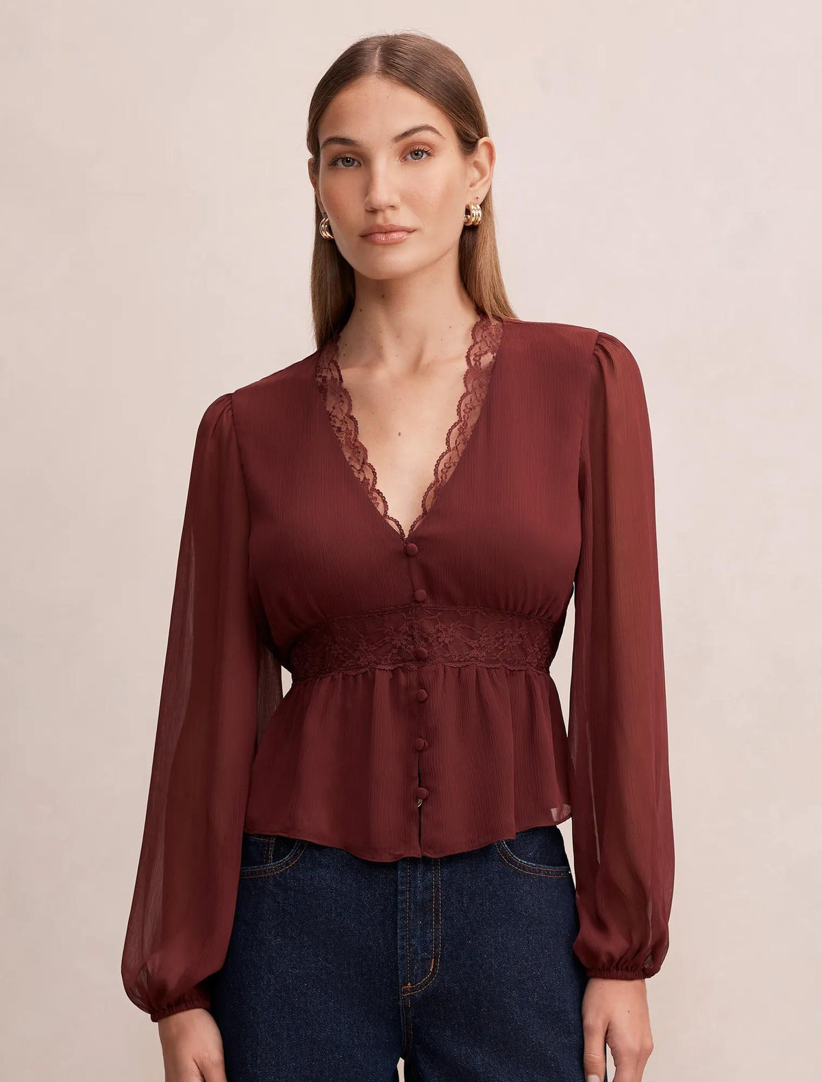 Matilda Lace Detail Blouse Vintage Burgundy
