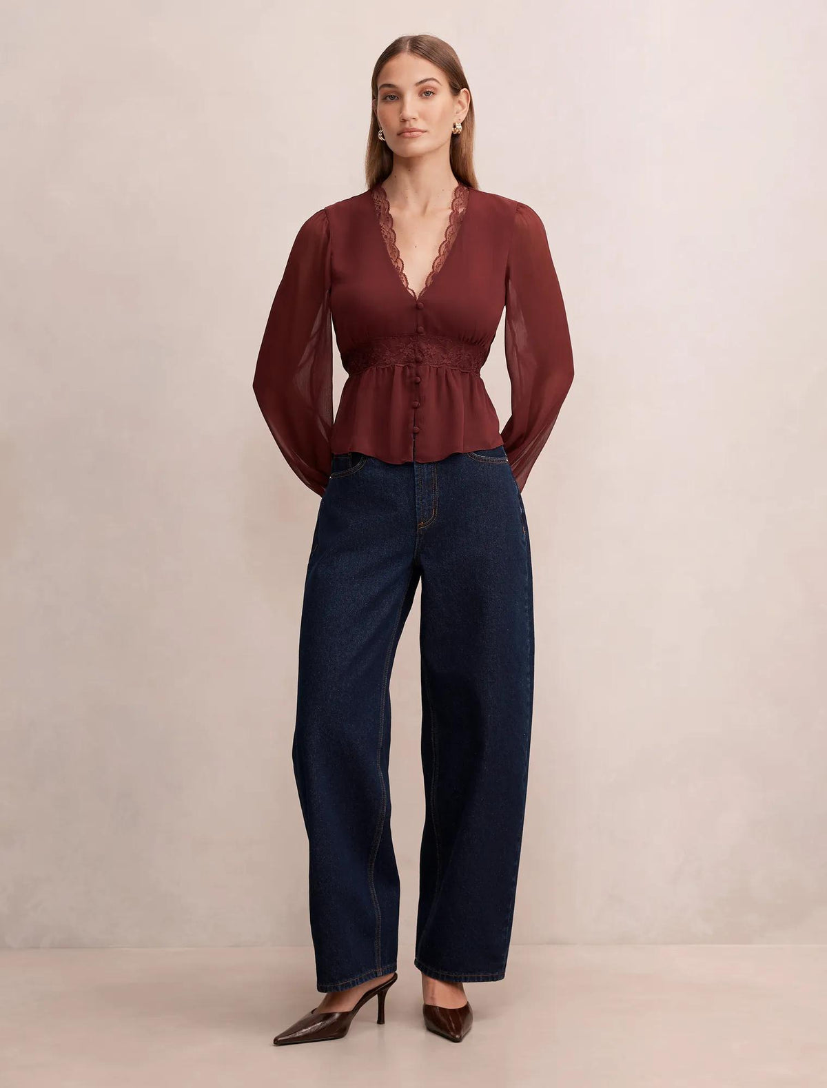 Matilda Lace Detail Blouse Vintage Burgundy