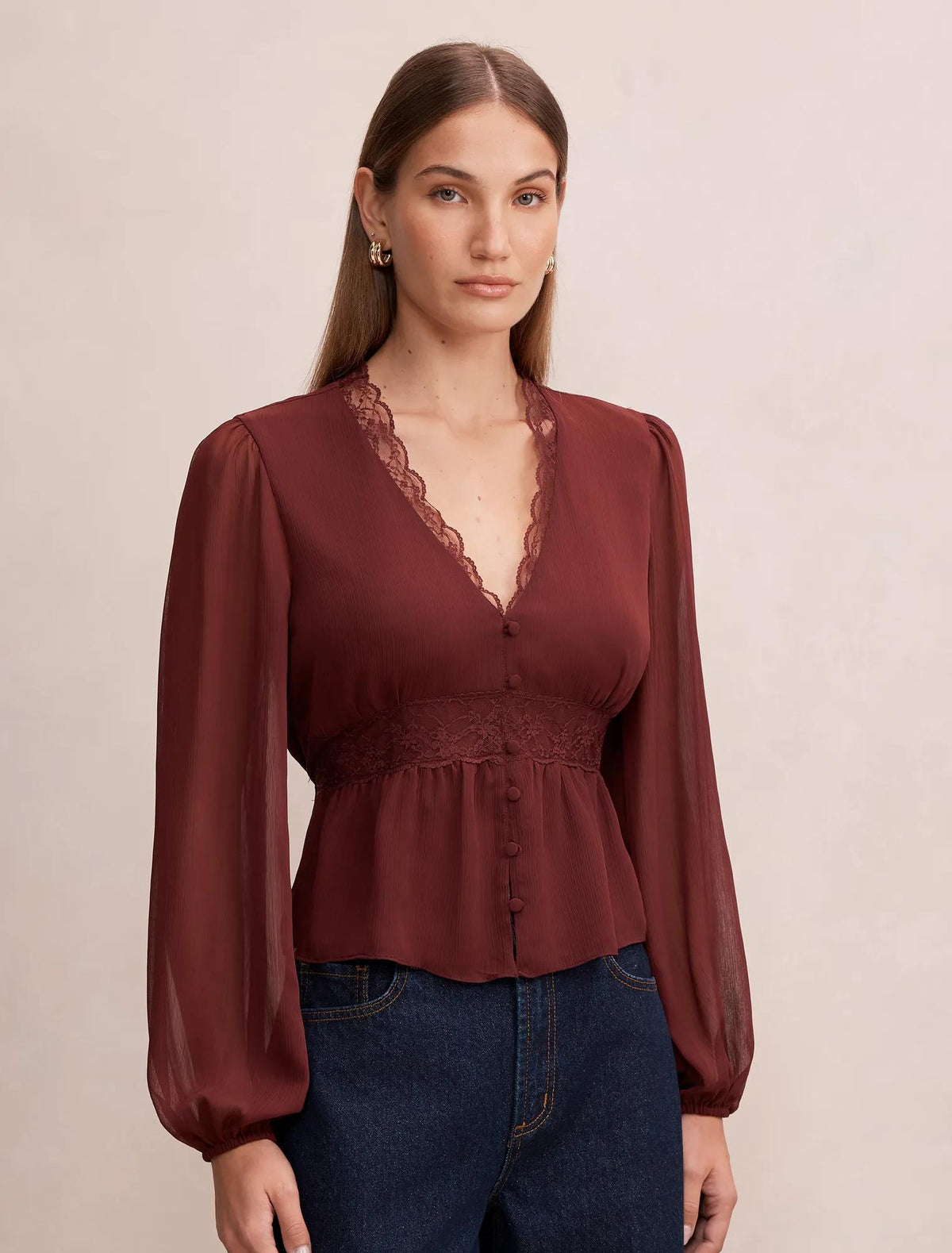 Matilda Lace Detail Blouse Vintage Burgundy