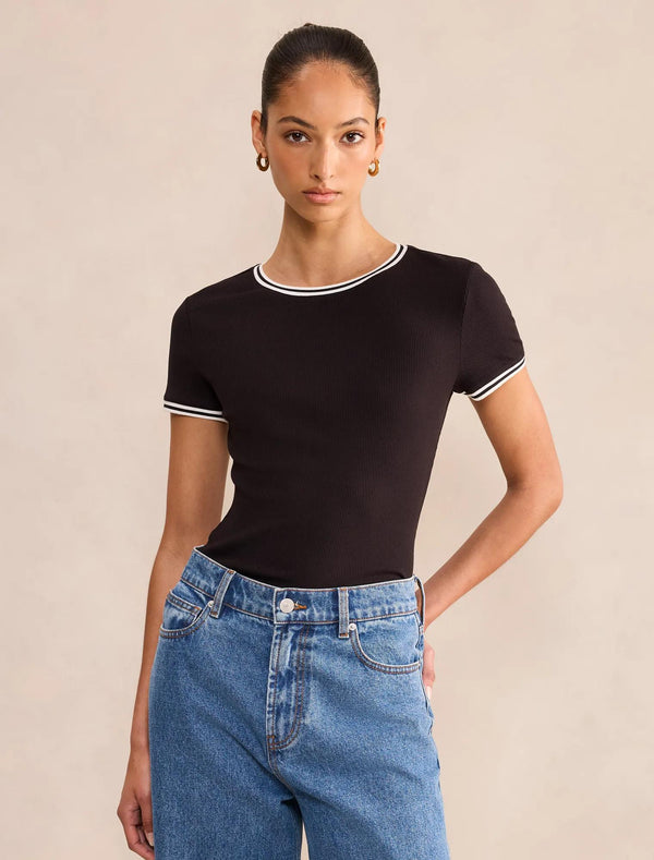 Rosie Tipped Trim Short Sleeve Tee Black