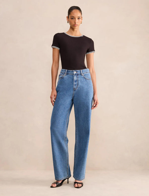 Rosie Tipped Trim Short Sleeve Tee Black
