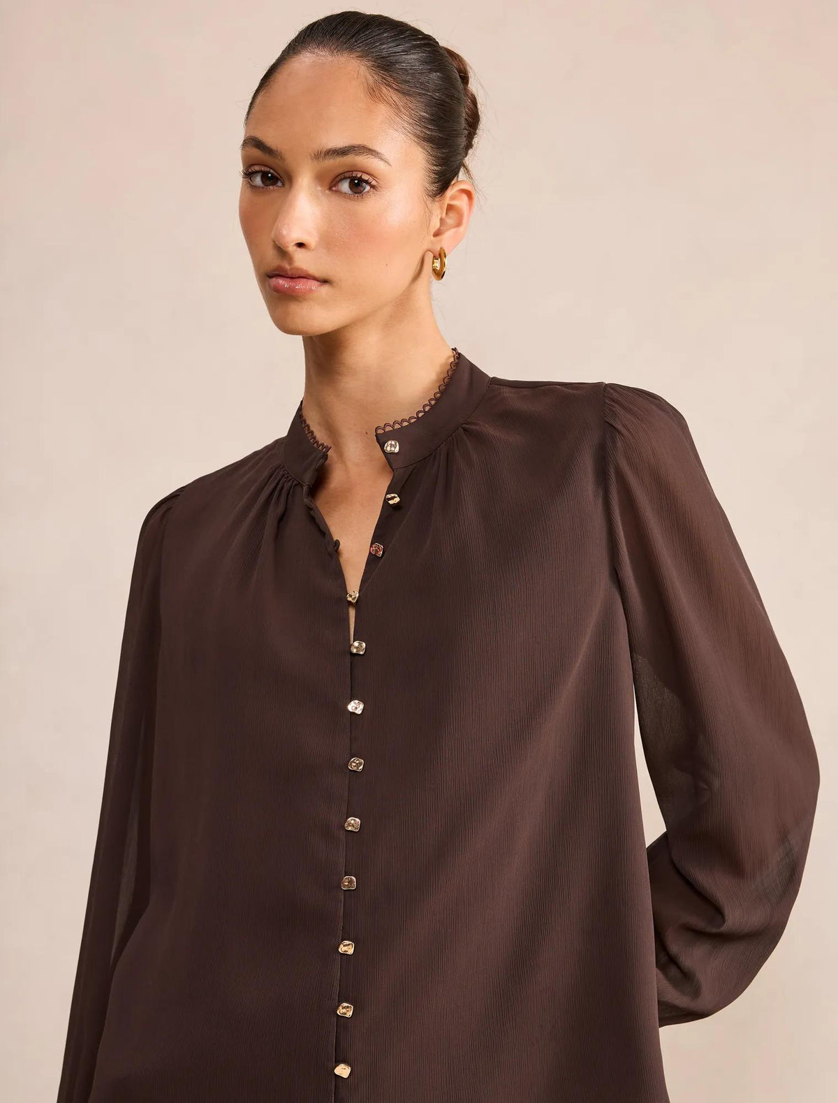 Leighton Long Sleeve Blouse Chocolate Freckle