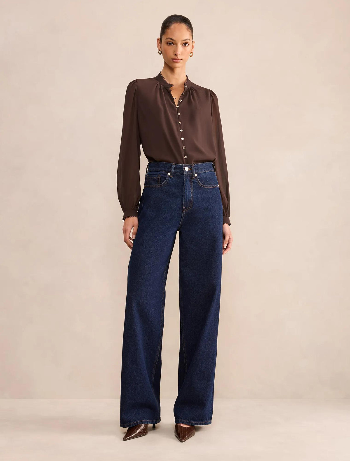 Leighton Long Sleeve Blouse Chocolate Freckle