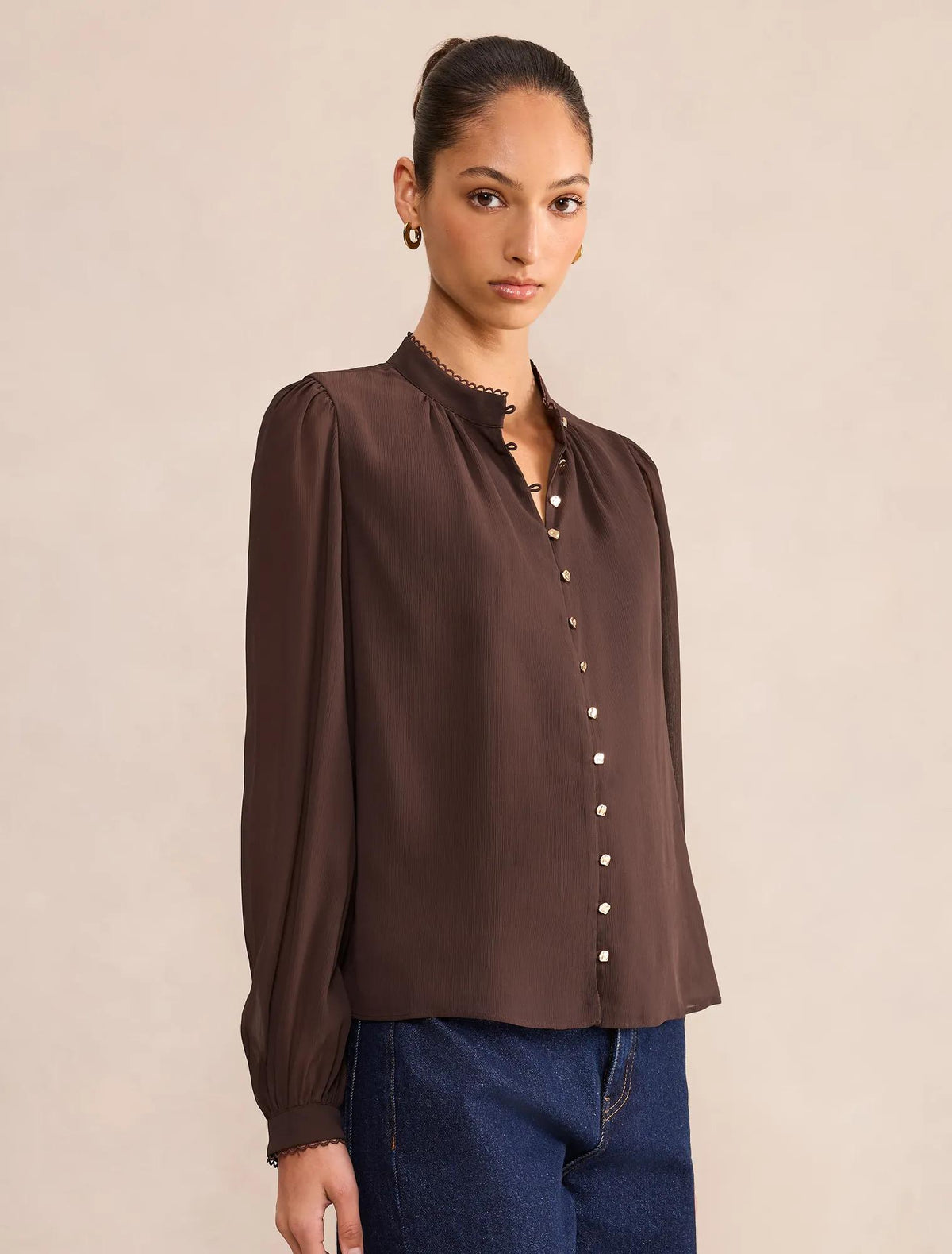 Leighton Long Sleeve Blouse Chocolate Freckle