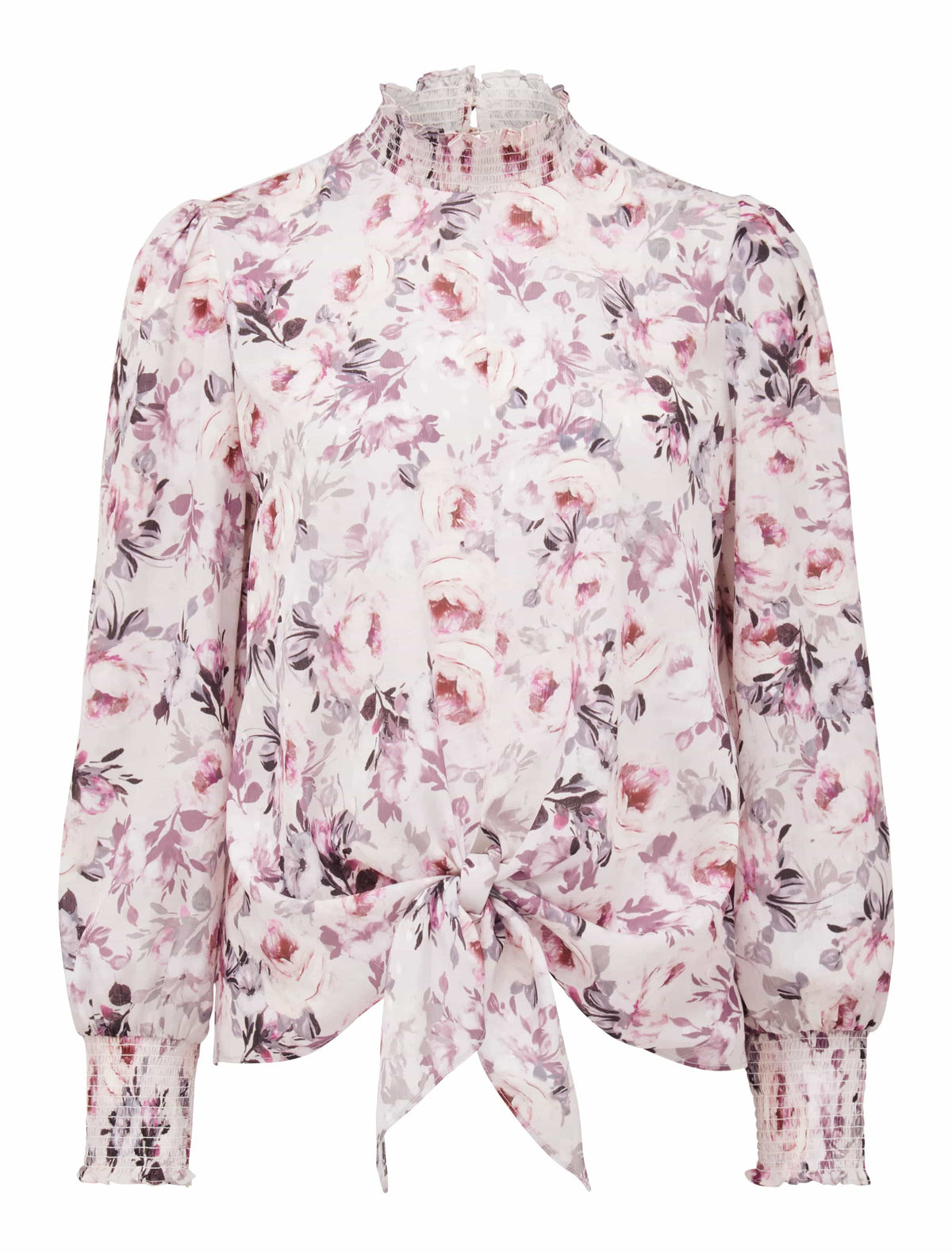Jody smocked tie front blouse Heavenly Bloom_mannequin