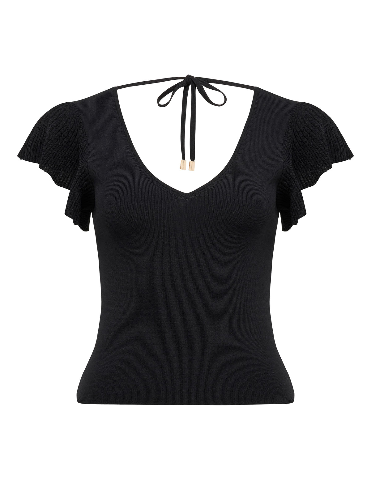 Veronica Flutter Sleeve Knit Top Black_mannequin