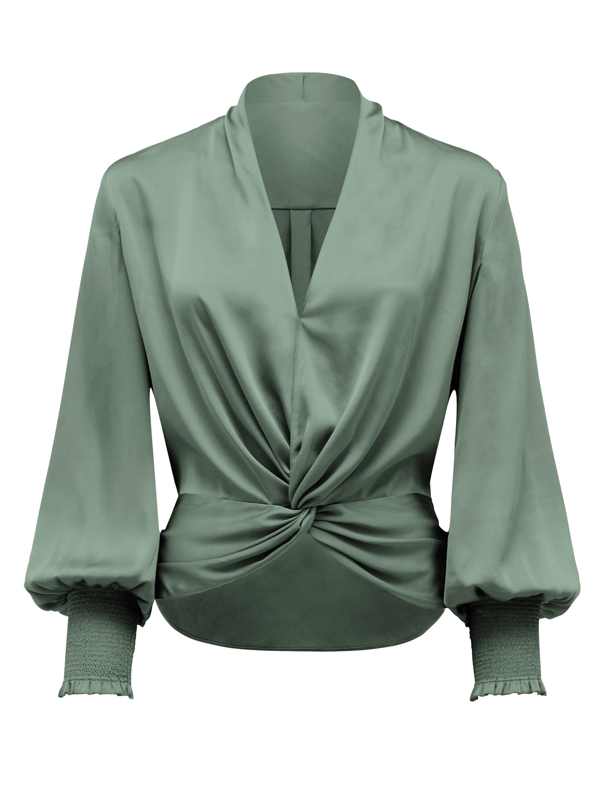 Cynthia satin twist blouse Silent Sage_mannequin