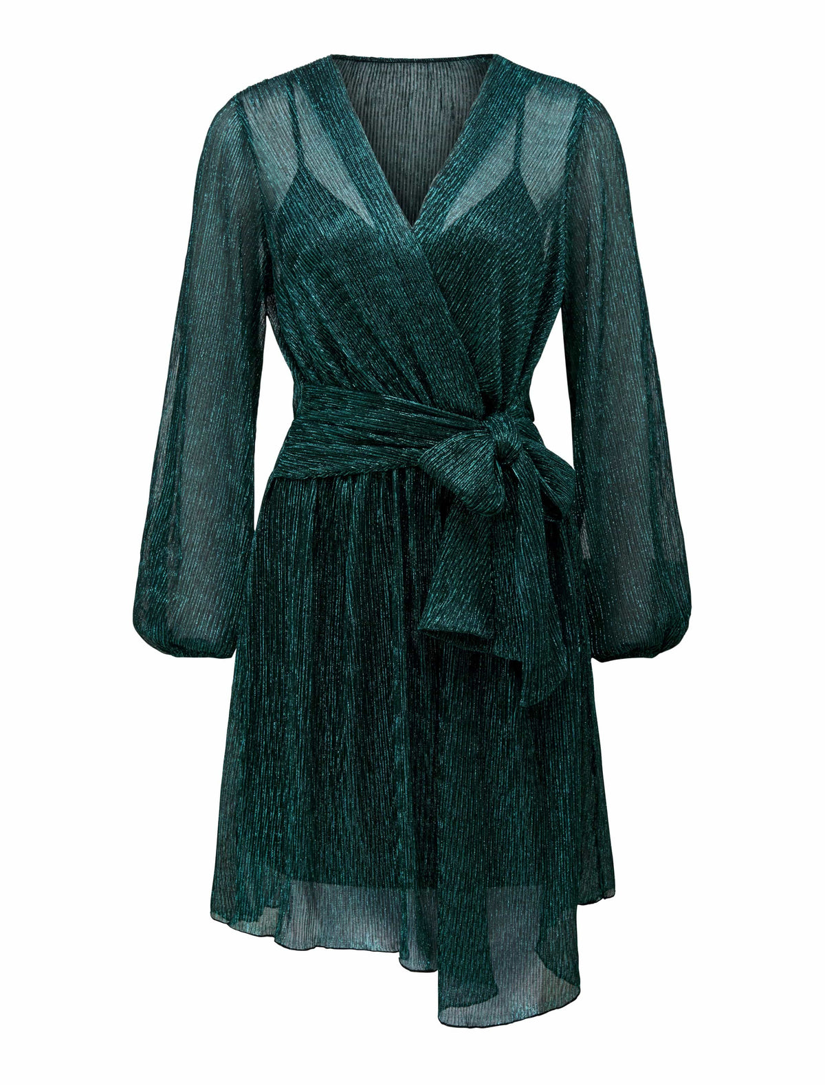 PLISSE MINI DRESS Green Metallic_mannequin
