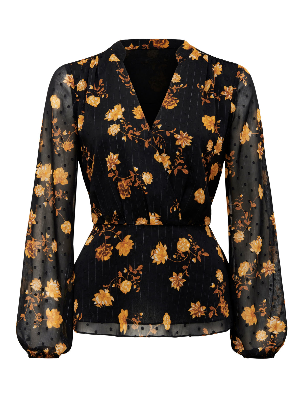 Lenni Long Sleeve Wrap Blouse COPPER DITSY_mannequin