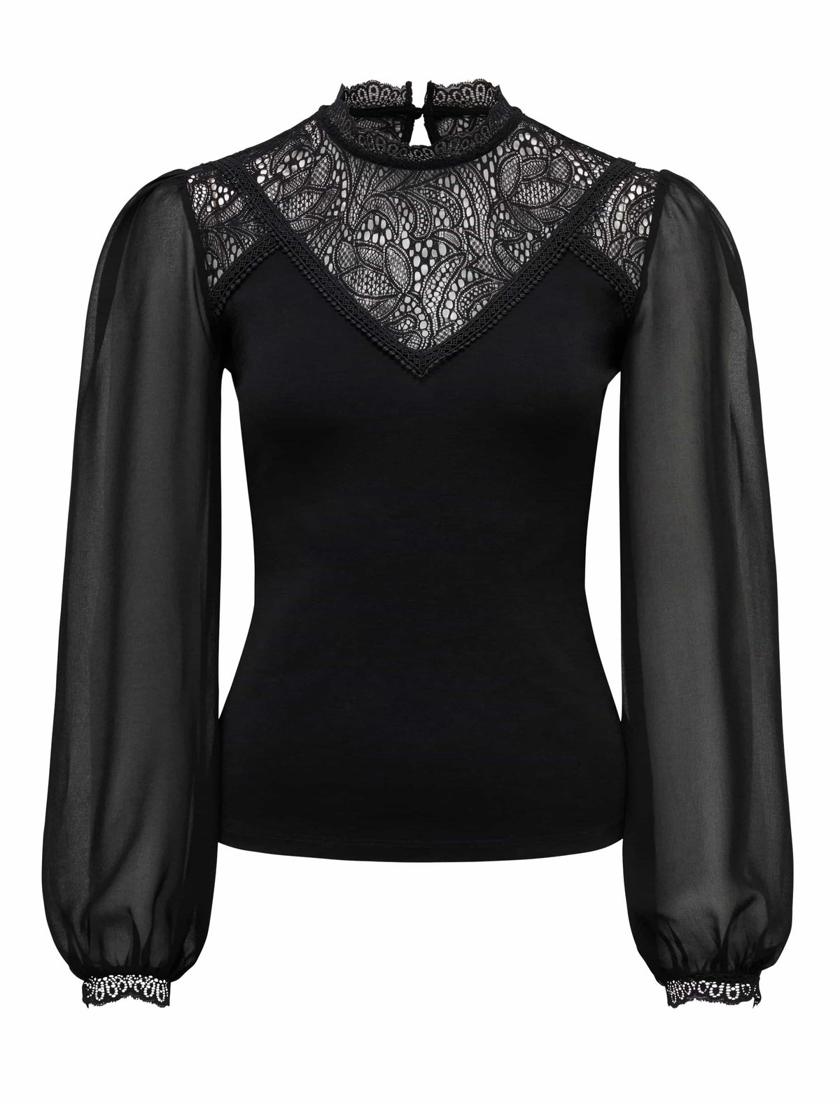 Cara Lace Splice Crepe Top Black_mannequin