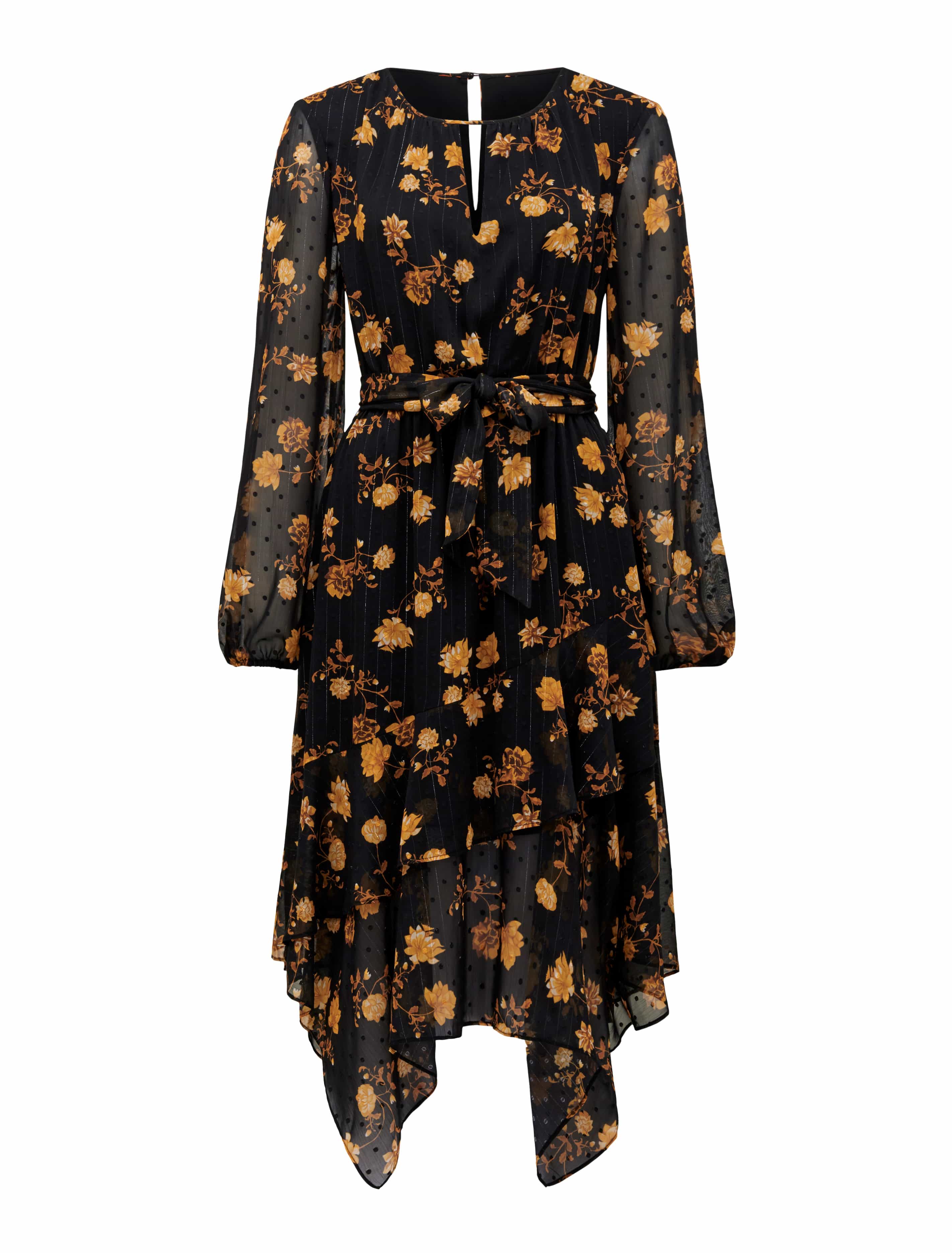 TIA PRINTED ASYMMETRIC FRILL MAXI COPPER DITSY_mannequin