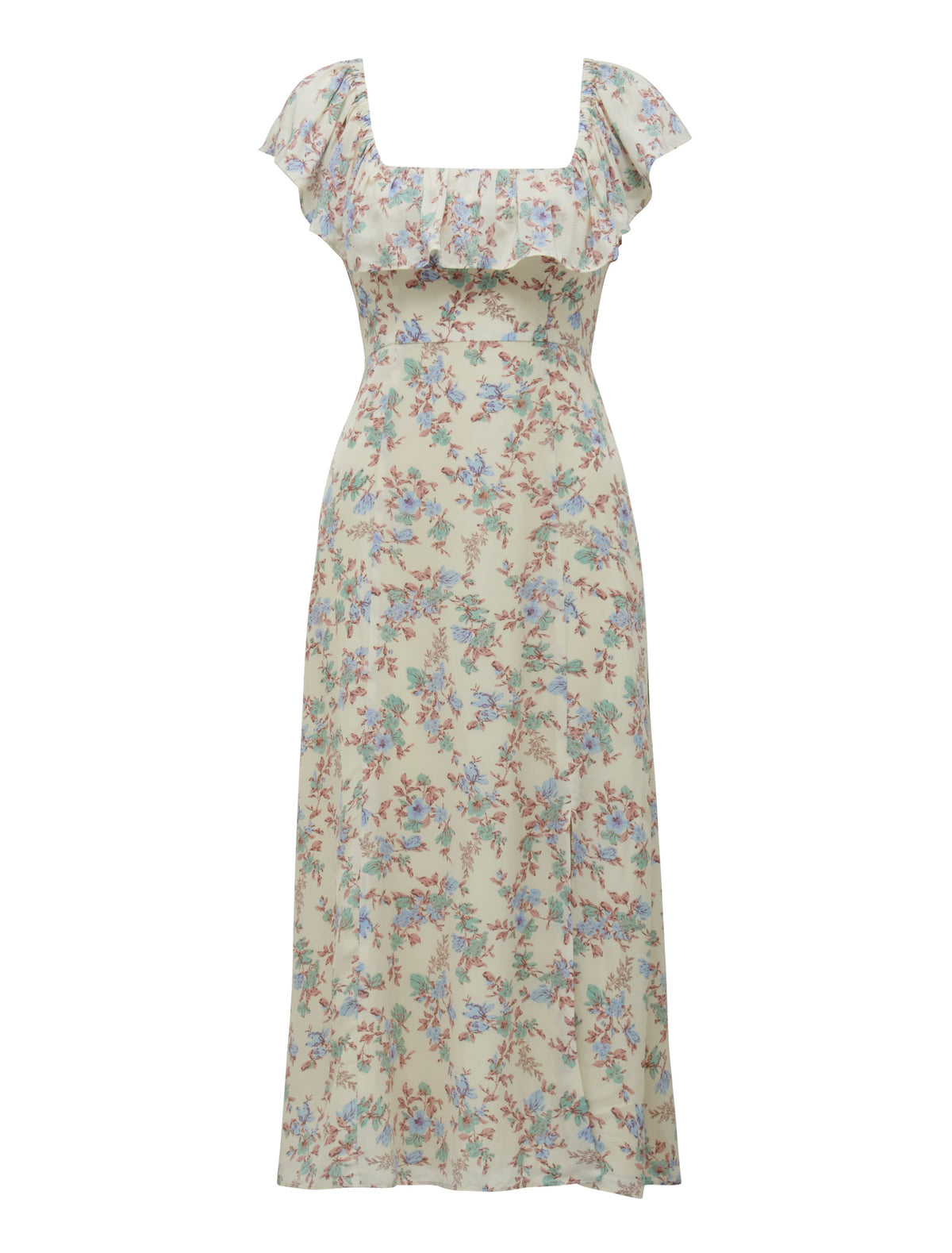 Ruby Ruffle Square Neck Midi Dress Azura Floral_mannequin