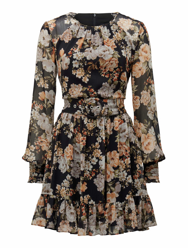 Abigail Belted Skater Dress Vintage Amber Floral_mannequin