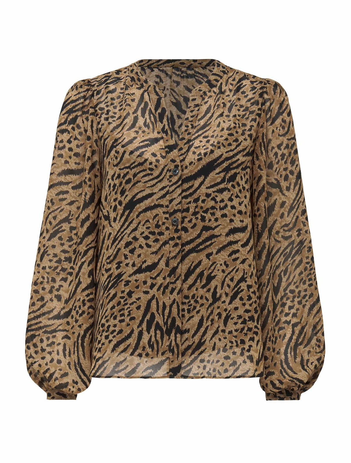 Milly Button Down Collarless Blouse Textured Animal_mannequin