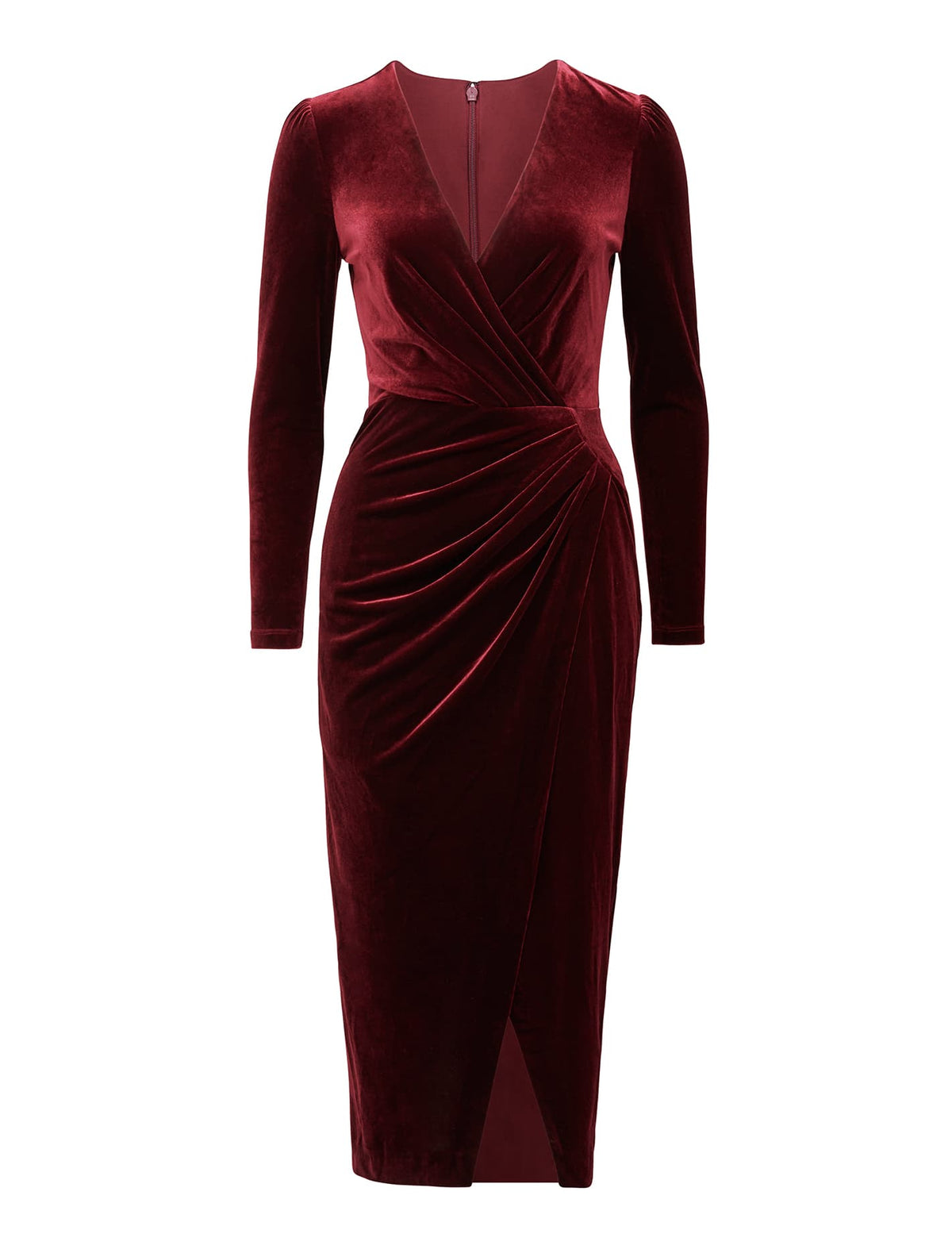 Evaliah Velvet Wrap Midi Dress Plum_mannequin
