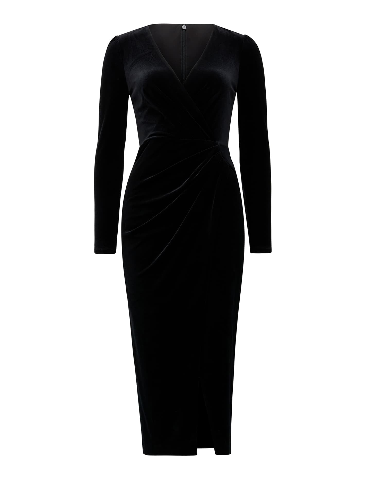 Evaliah Velvet Wrap Midi Dress Black_mannequin