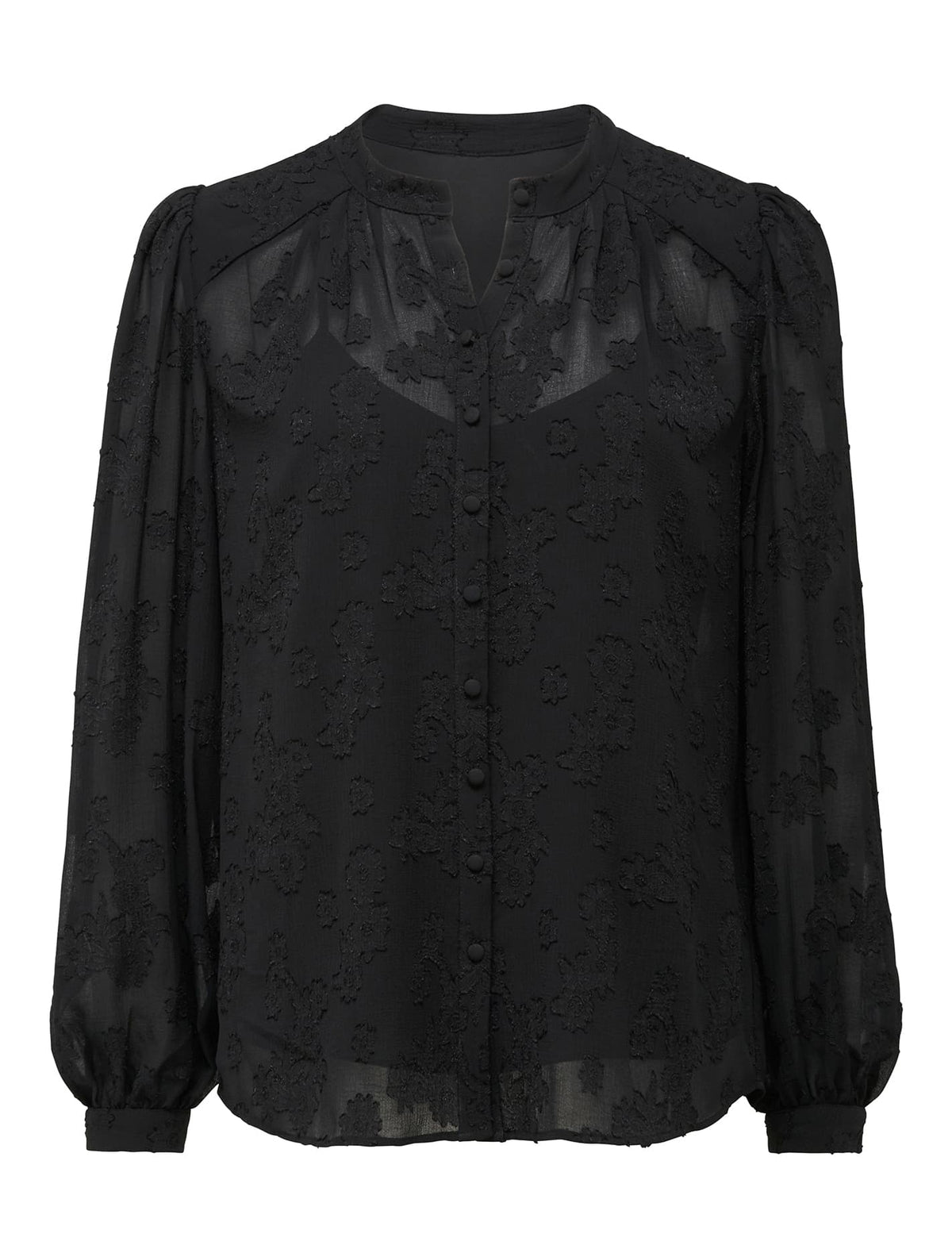 Brielle Burnout Button Front Blouse Black_mannequin