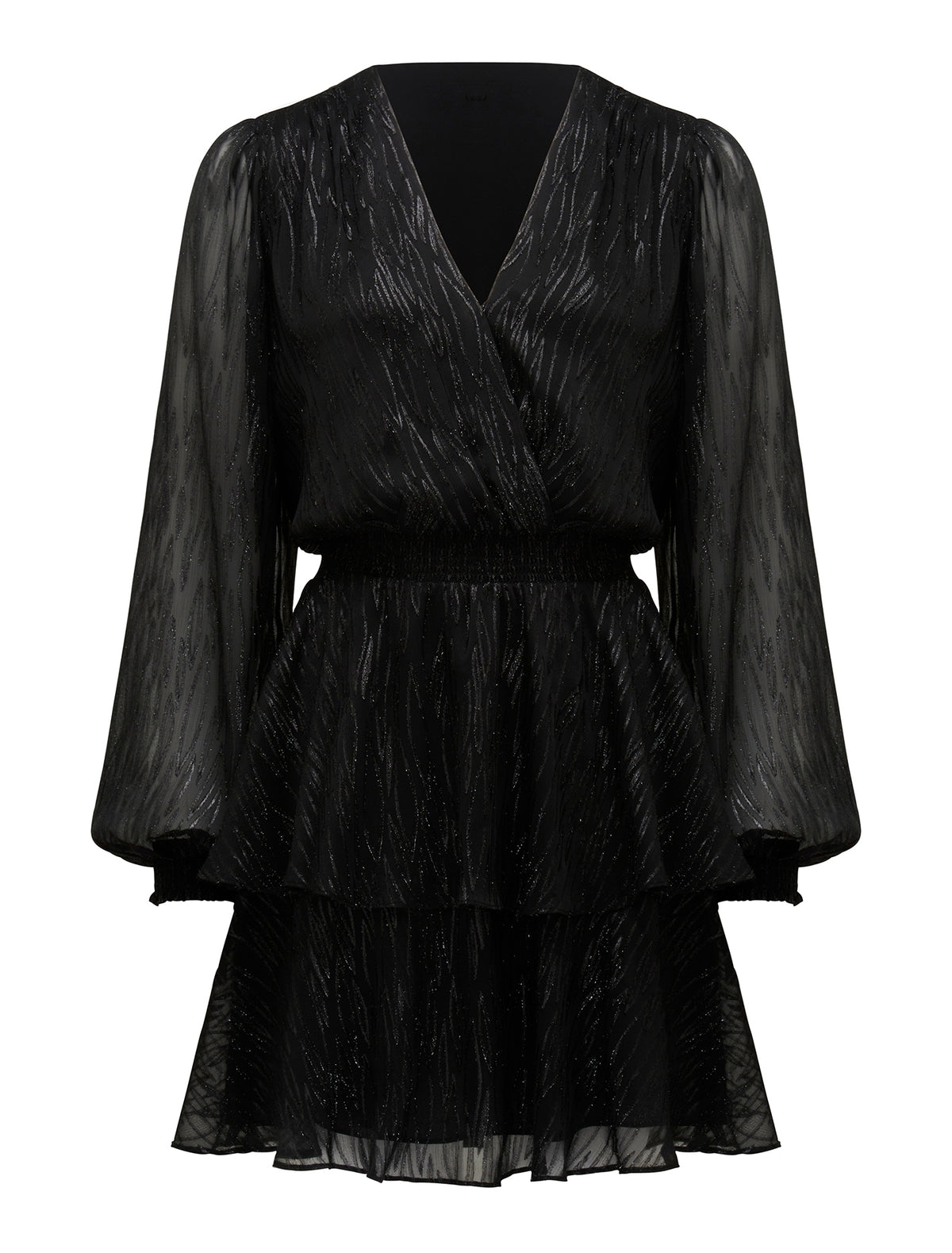 Keira Long Sleeve Metallic Dress Black_mannequin
