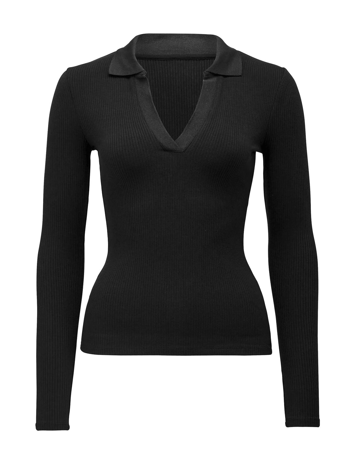 Aspen Rib Polo Top Black_mannequin