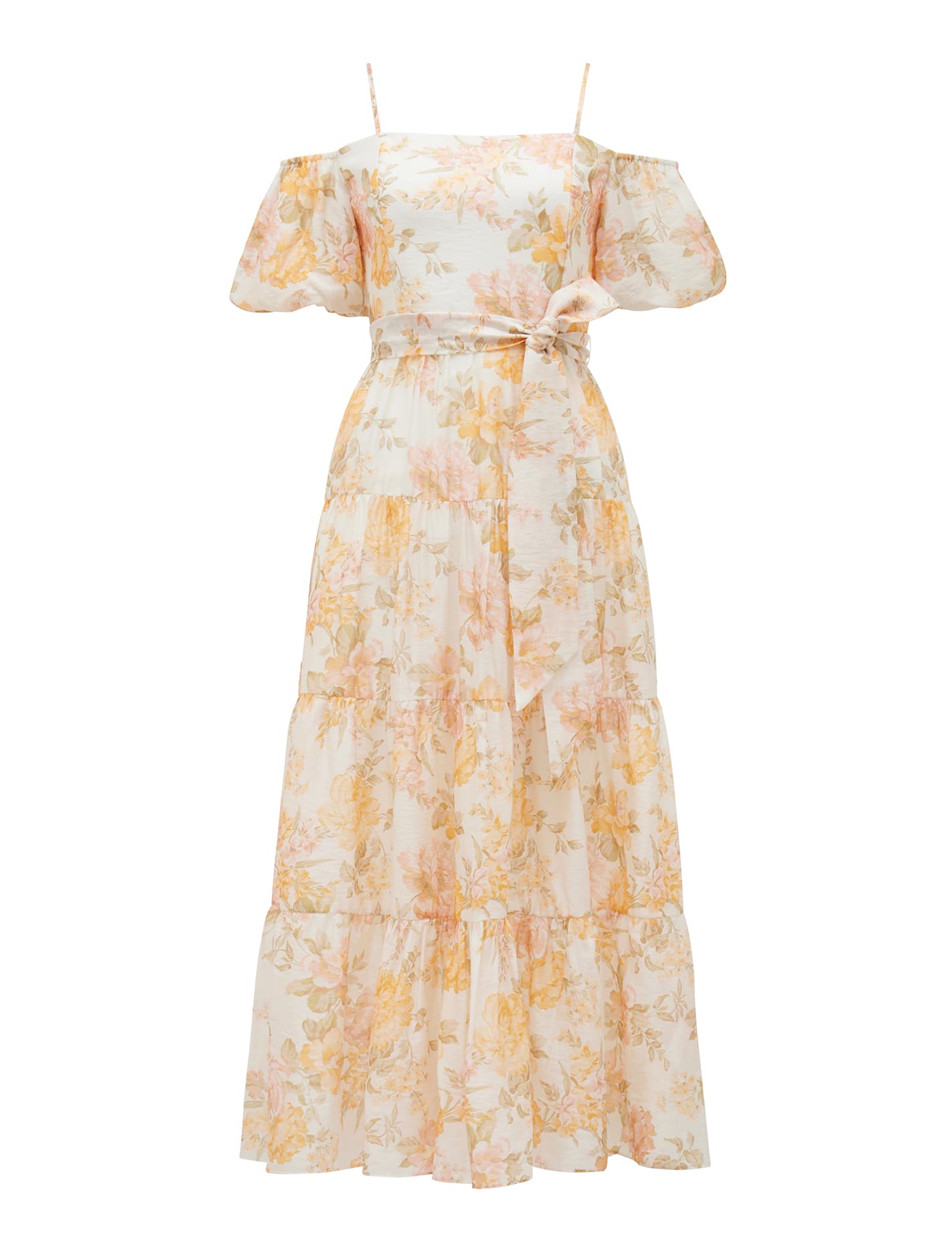Lia Off Shoulder Tiered Midi Dress Vintage Splendor_mannequin