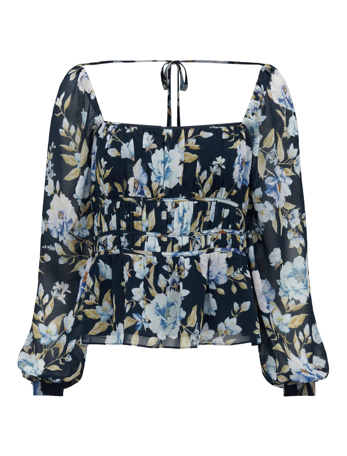 Macy Shirred Waist Blouse Navy Augustine Floral_mannequin