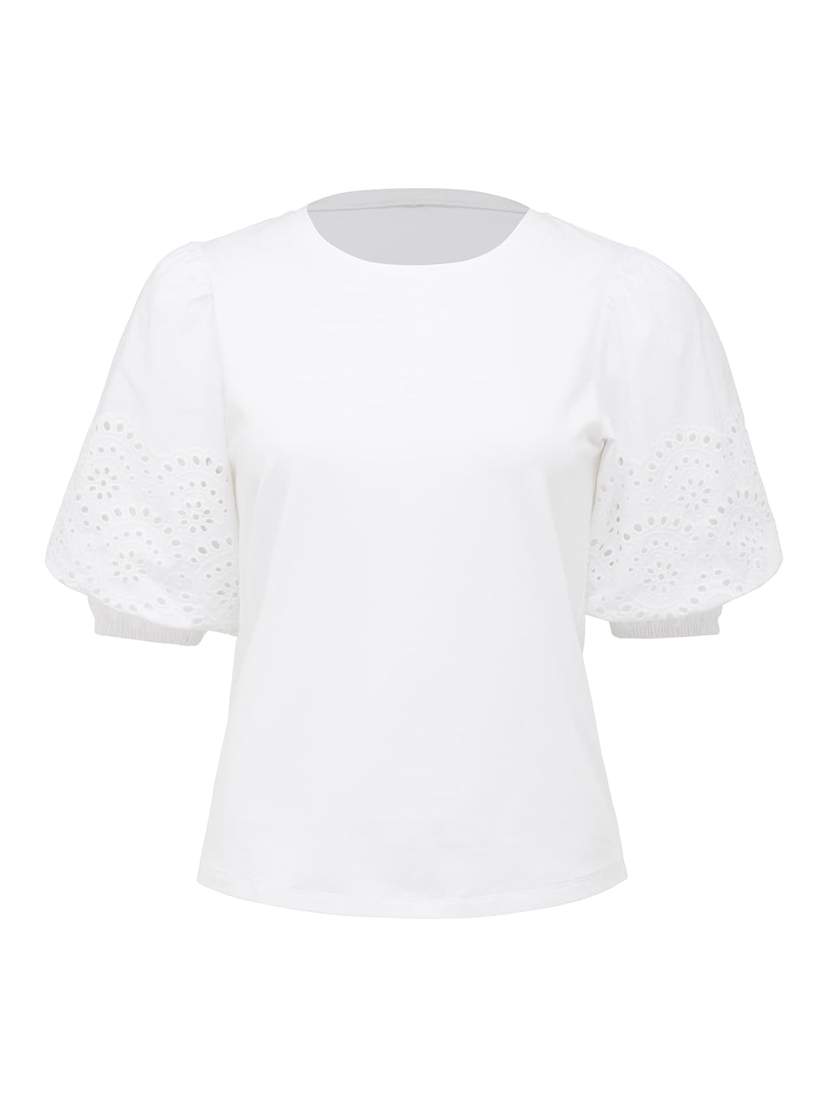 BELLE BRODERIE WOVEN SLEEVE TEE White_mannequin