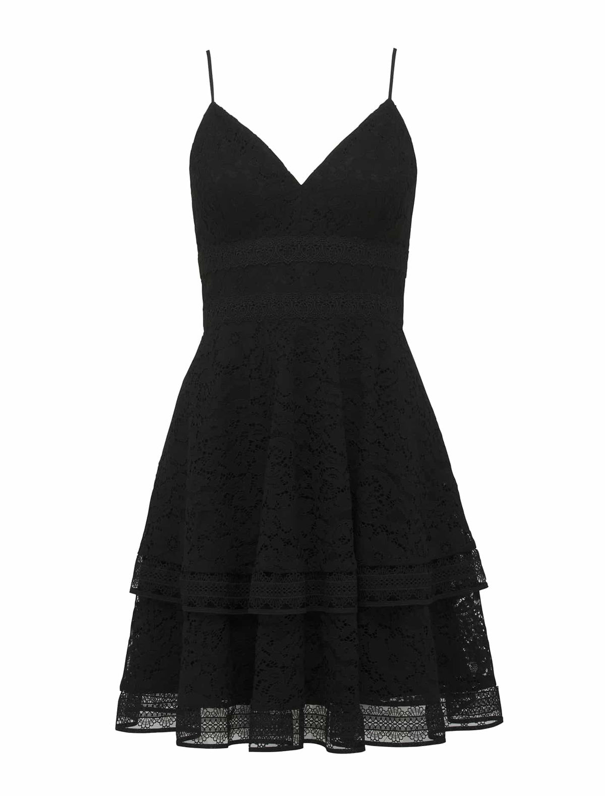 Isabel Tiered Lace Mini Dress Black_mannequin
