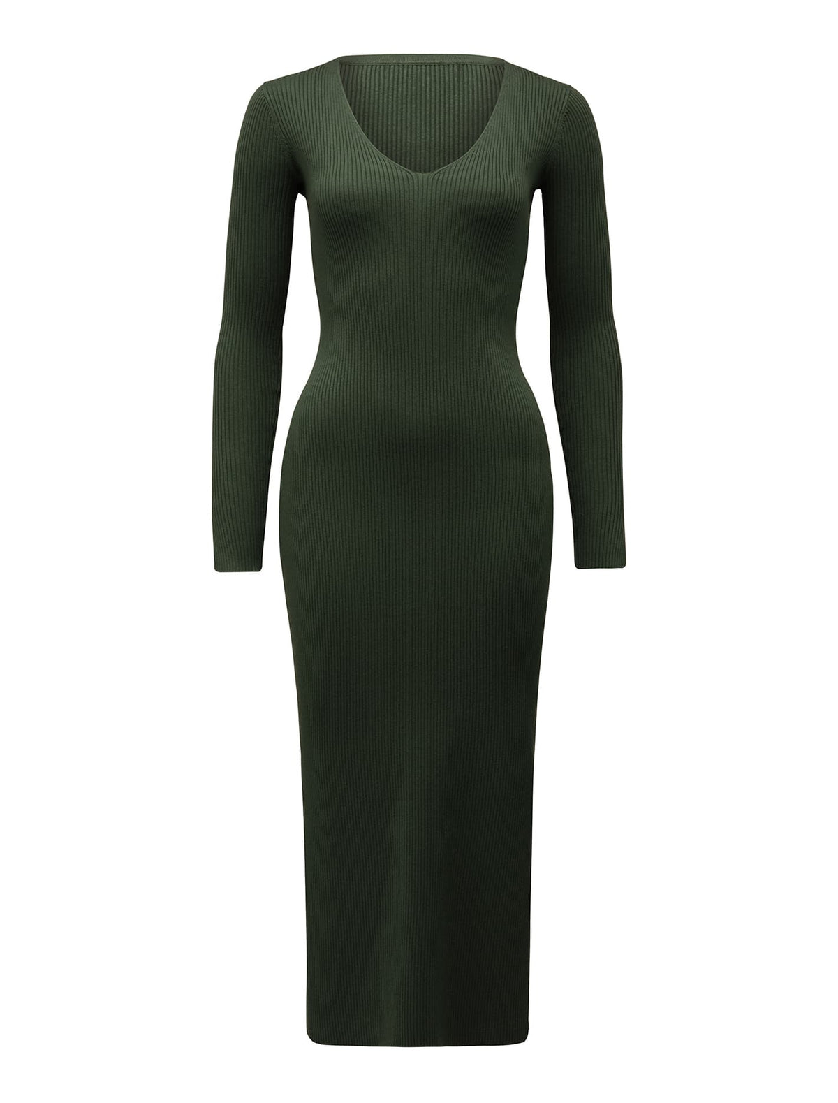 Kourtney V Neck Rib Knit Dress Oregano_mannequin