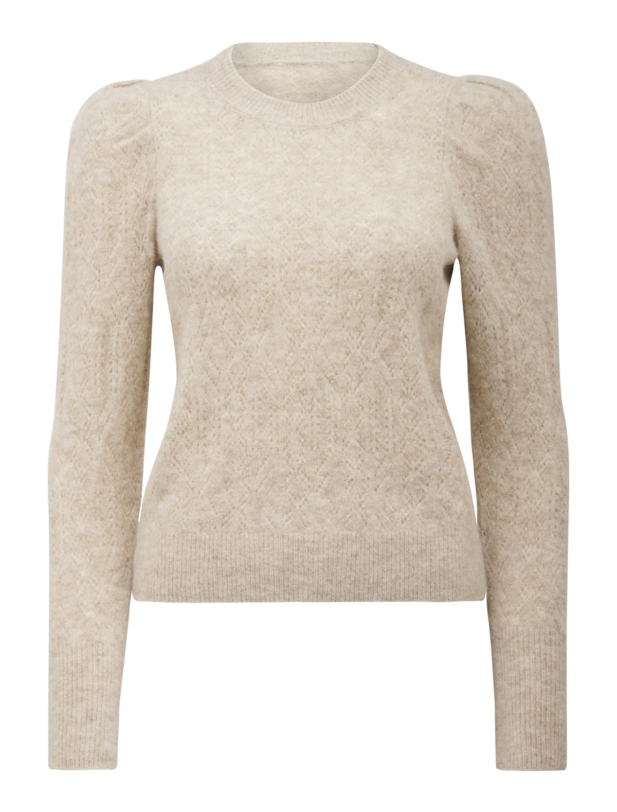 Luna Pointelle Puff Sleeve Knit Jumper oatmeal_mannequin