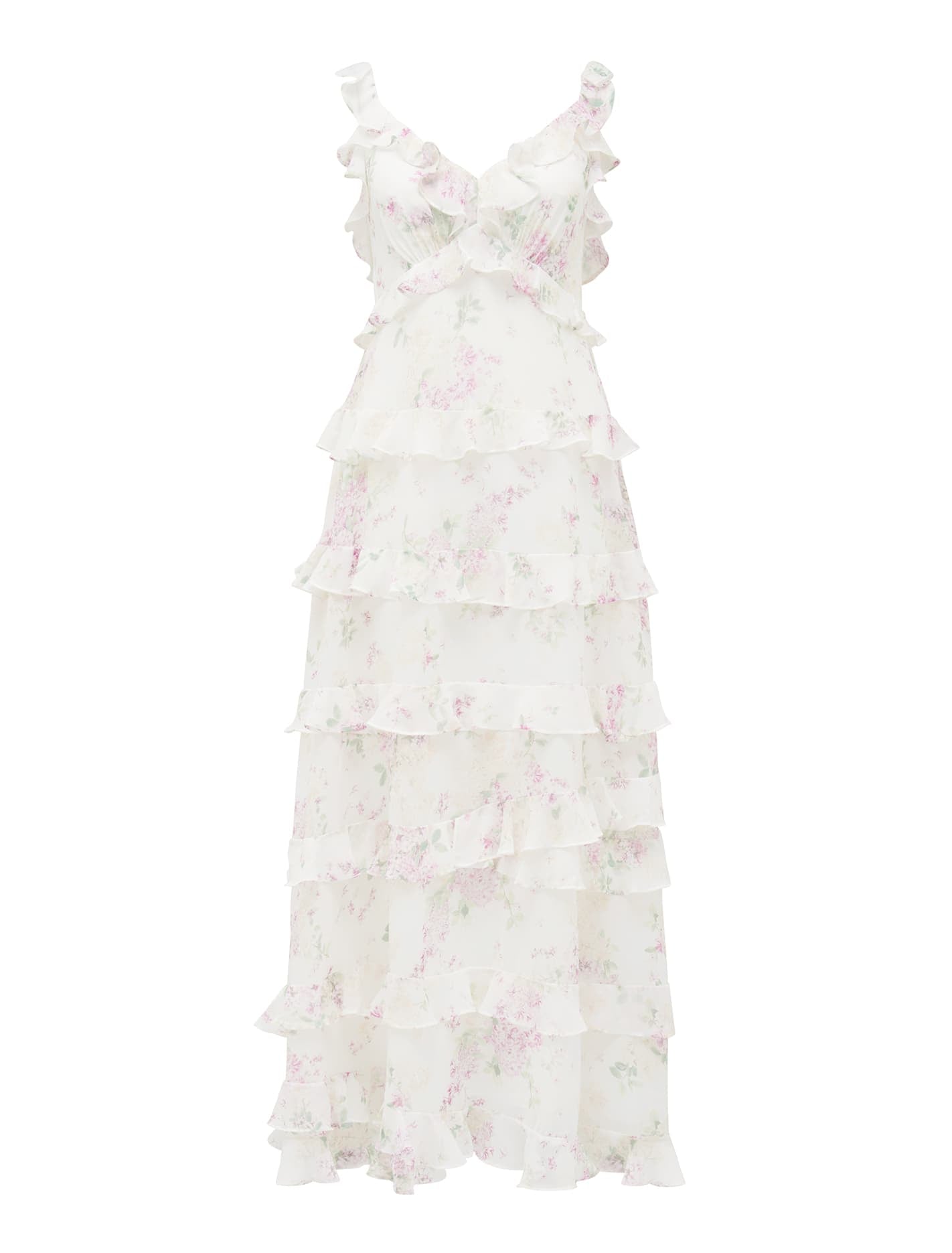 Joyce Ruffle Midi Dress Soft Botanics_mannequin