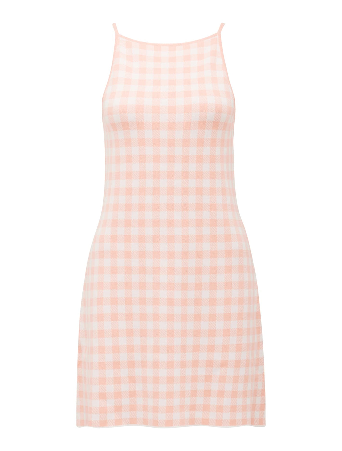 Elena A Line Mini Knit Dress Flushed Pink Check_mannequin