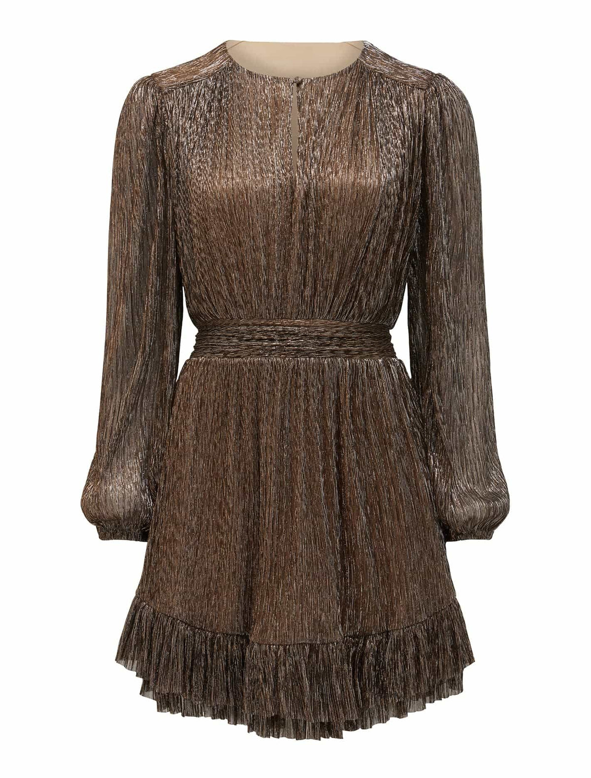 Goldie Long Sleeve Plisse Mini Dress Bronze_mannequin