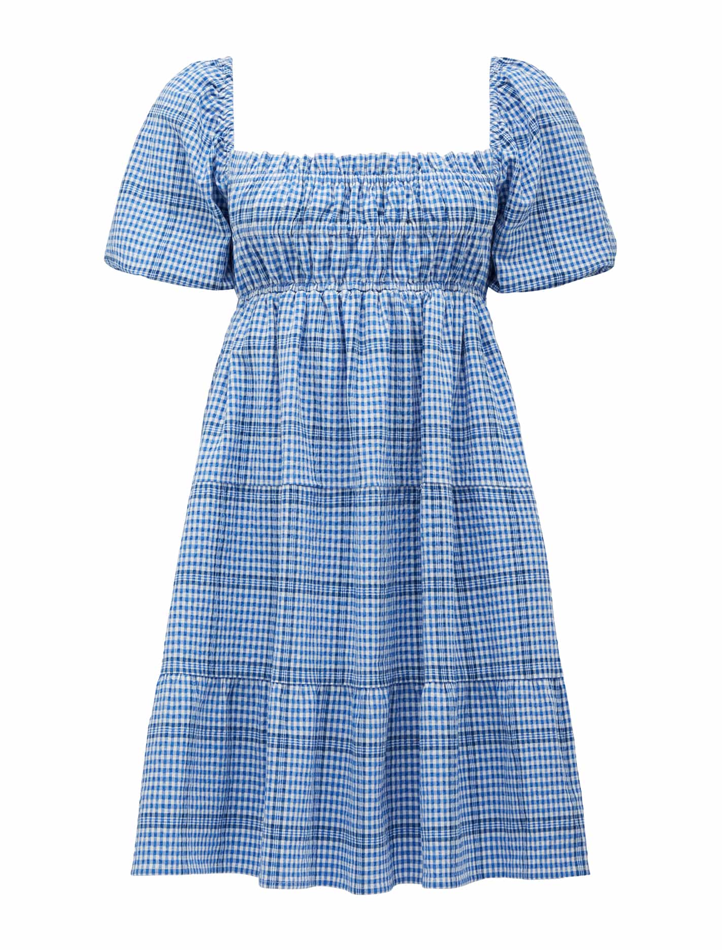 Andie Puff Sleeve Mini Dress Blue Check_mannequin