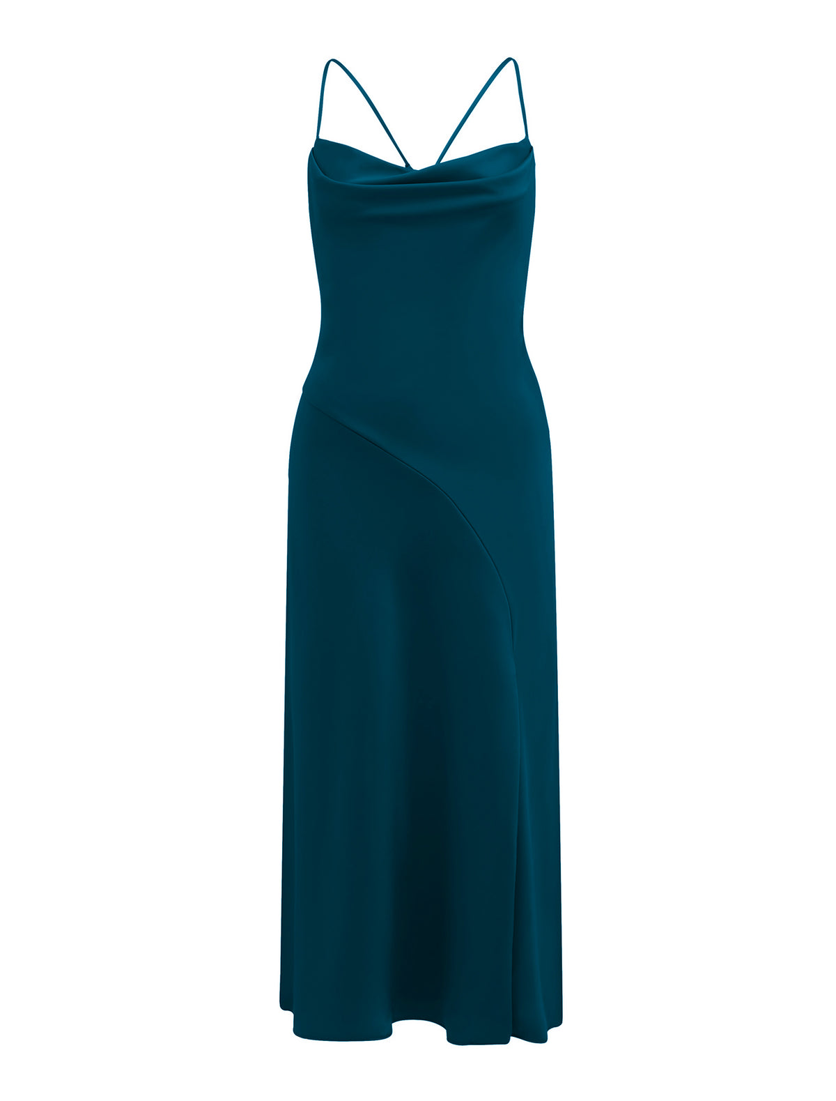 Opal Bias Cowl Satin Midi Dress Deep Teal_mannequin