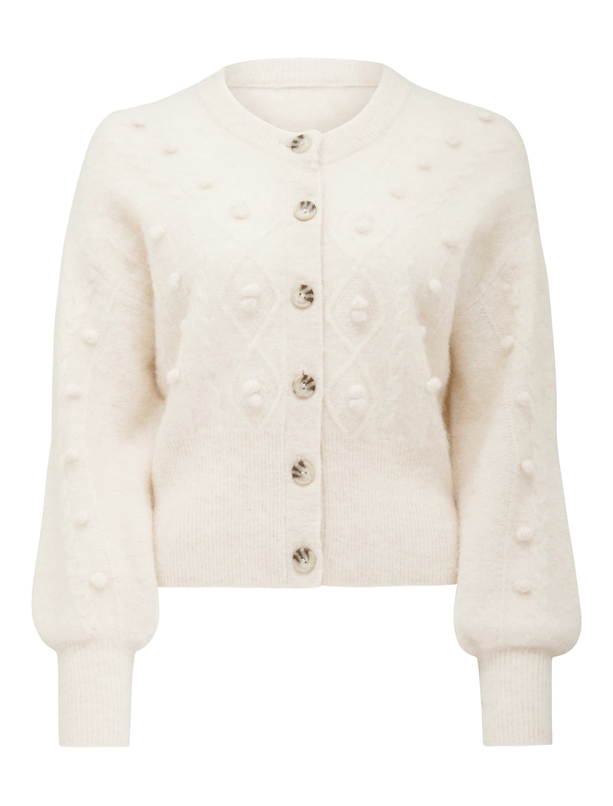 Leoni Cable Pom Pom Knit Cardigan Cream_mannequin