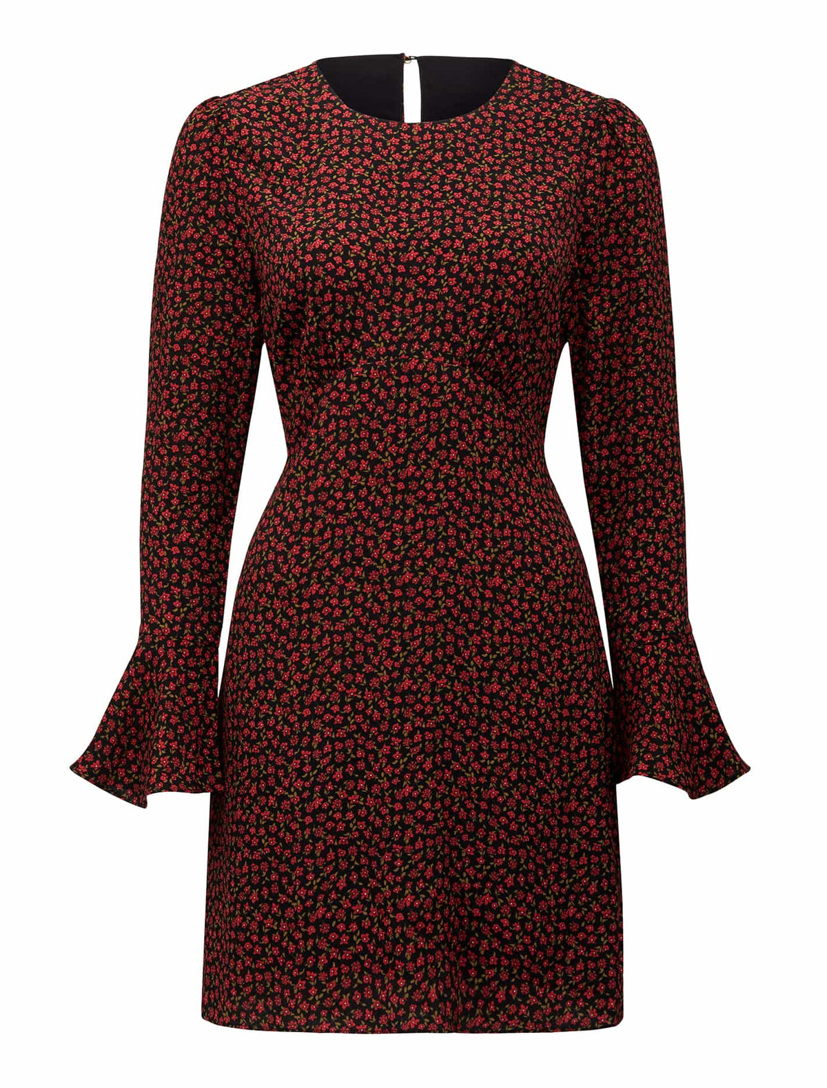 Aspen Flare Sleeve Mini Dress Cranberry Ditsy_mannequin