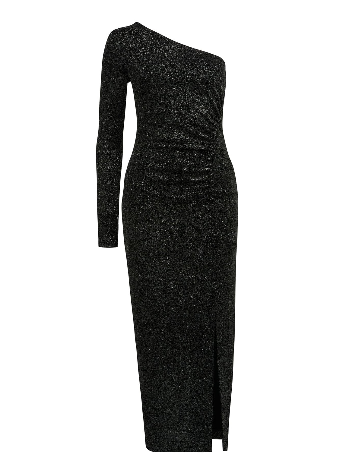 Mirabella One Shoulder Glitter Ruched Midi Black / Silver_mannequin