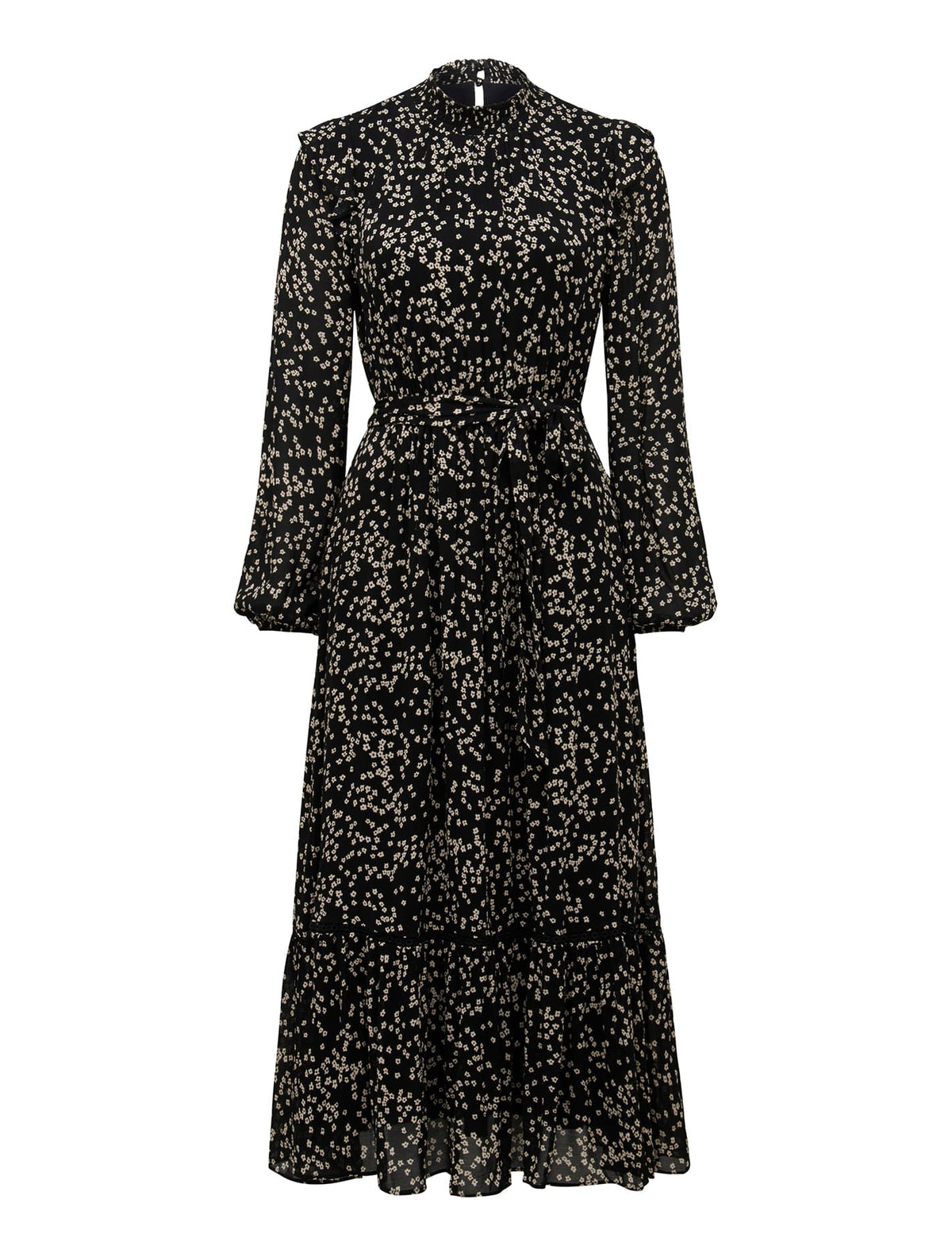 Morgan High Neck Midi Dress Black Greenwich Ditsy_mannequin