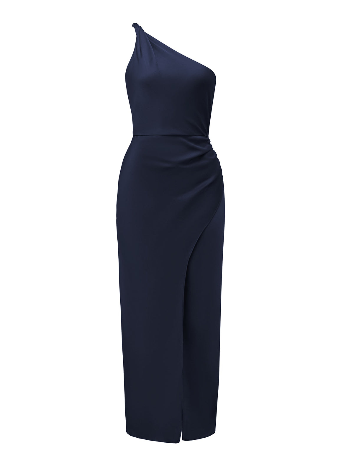 Shawna One Shoulder Satin Midi Dress Navy_mannequin