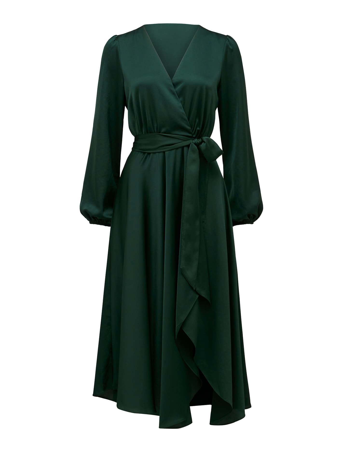 Marilyn Satin Wrap Midi Dress Dark Green_mannequin