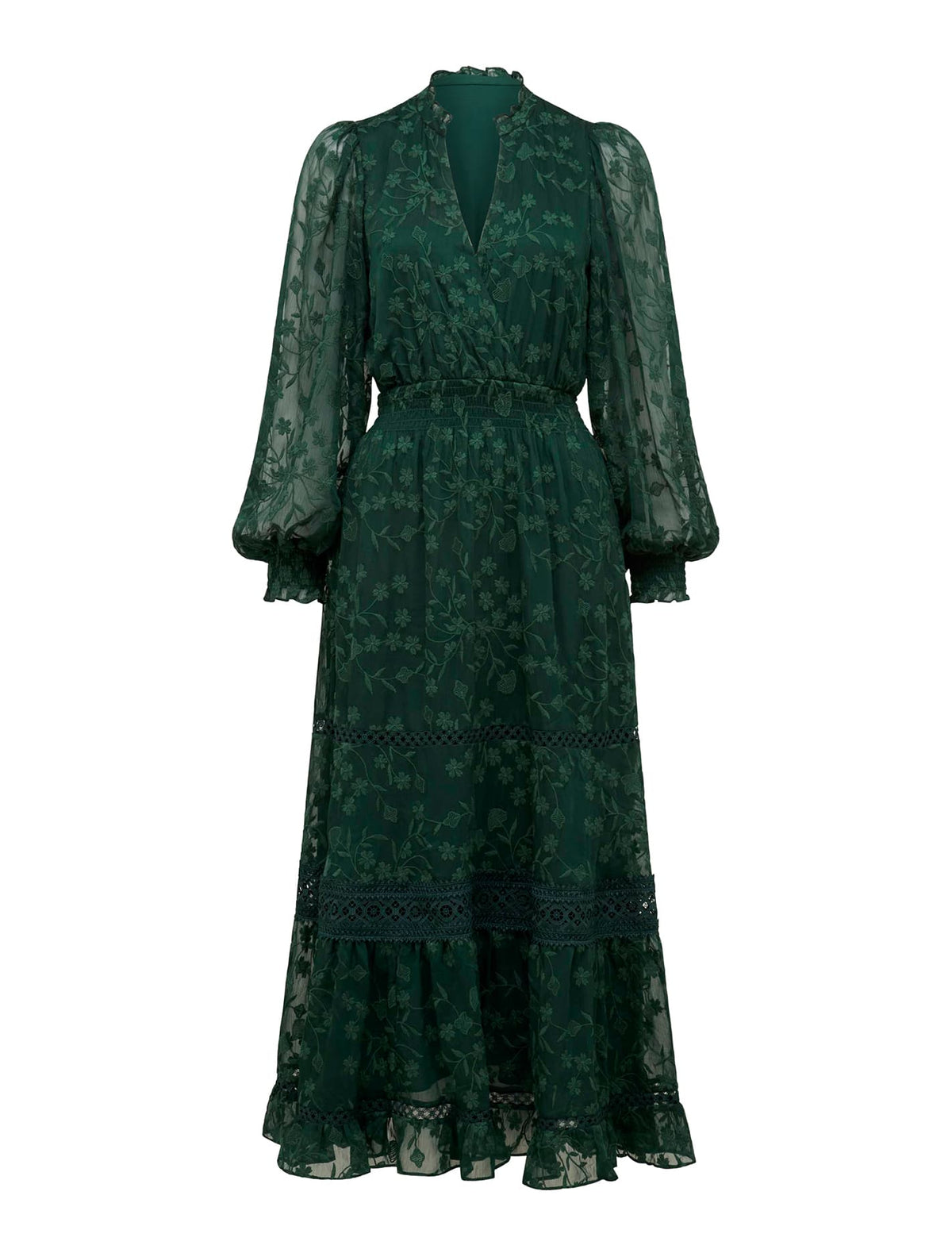 Hillary Embroidered Midi Dress Dark Green_mannequin