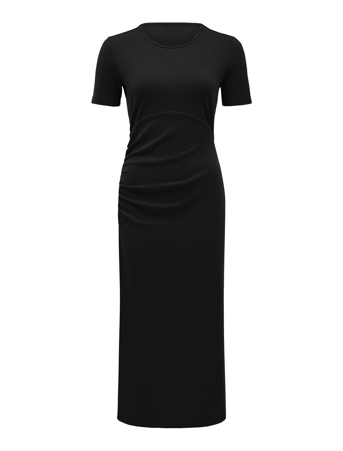 Elle Ruched Jersey Midi Dress Black_mannequin