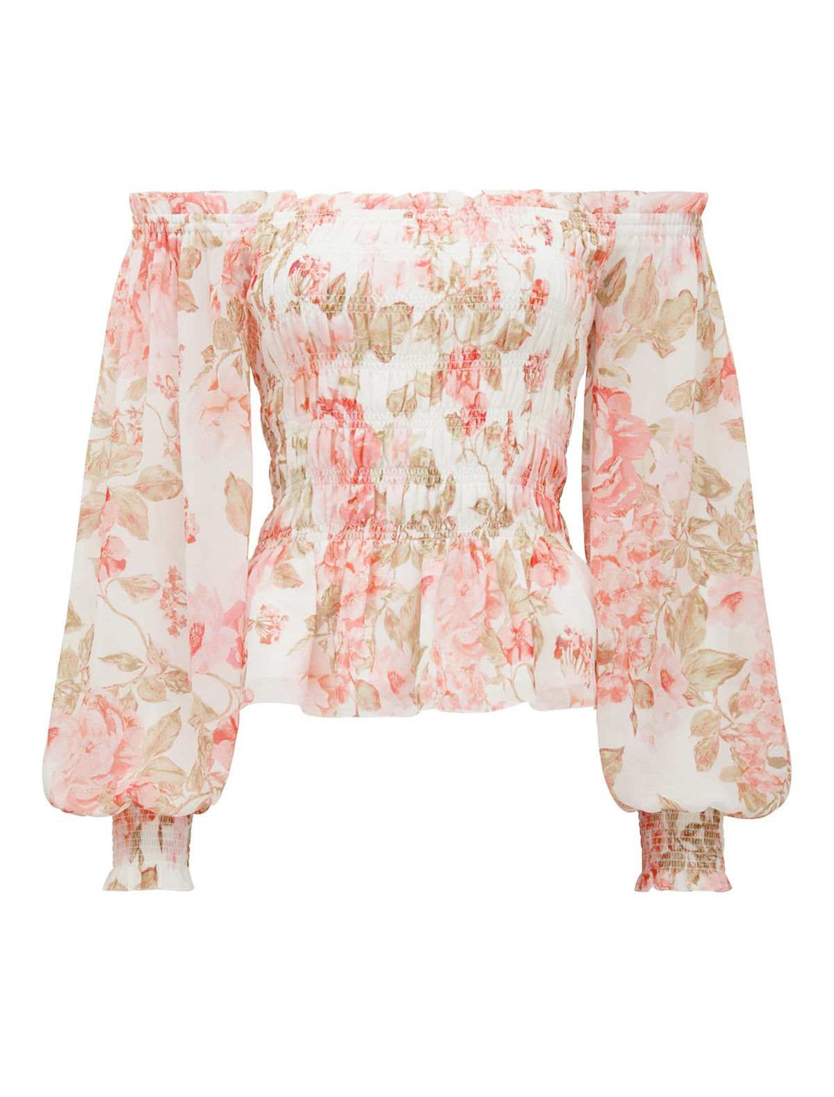 Lisa Shirred Off the Shoulder Blouse Blush Salisbury Floral_mannequin
