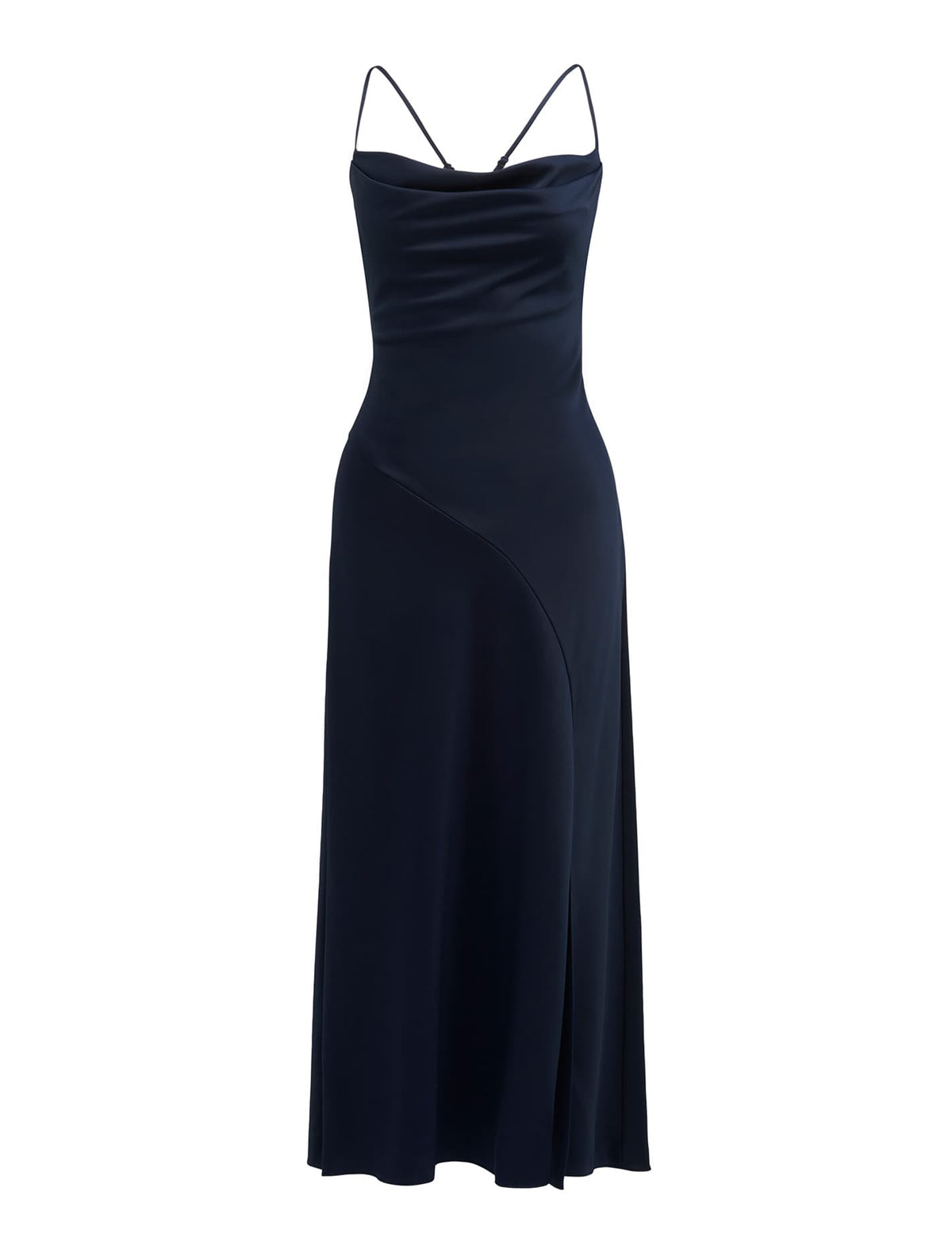 Opal Bias Cowl Satin Midi Dress Navy_mannequin
